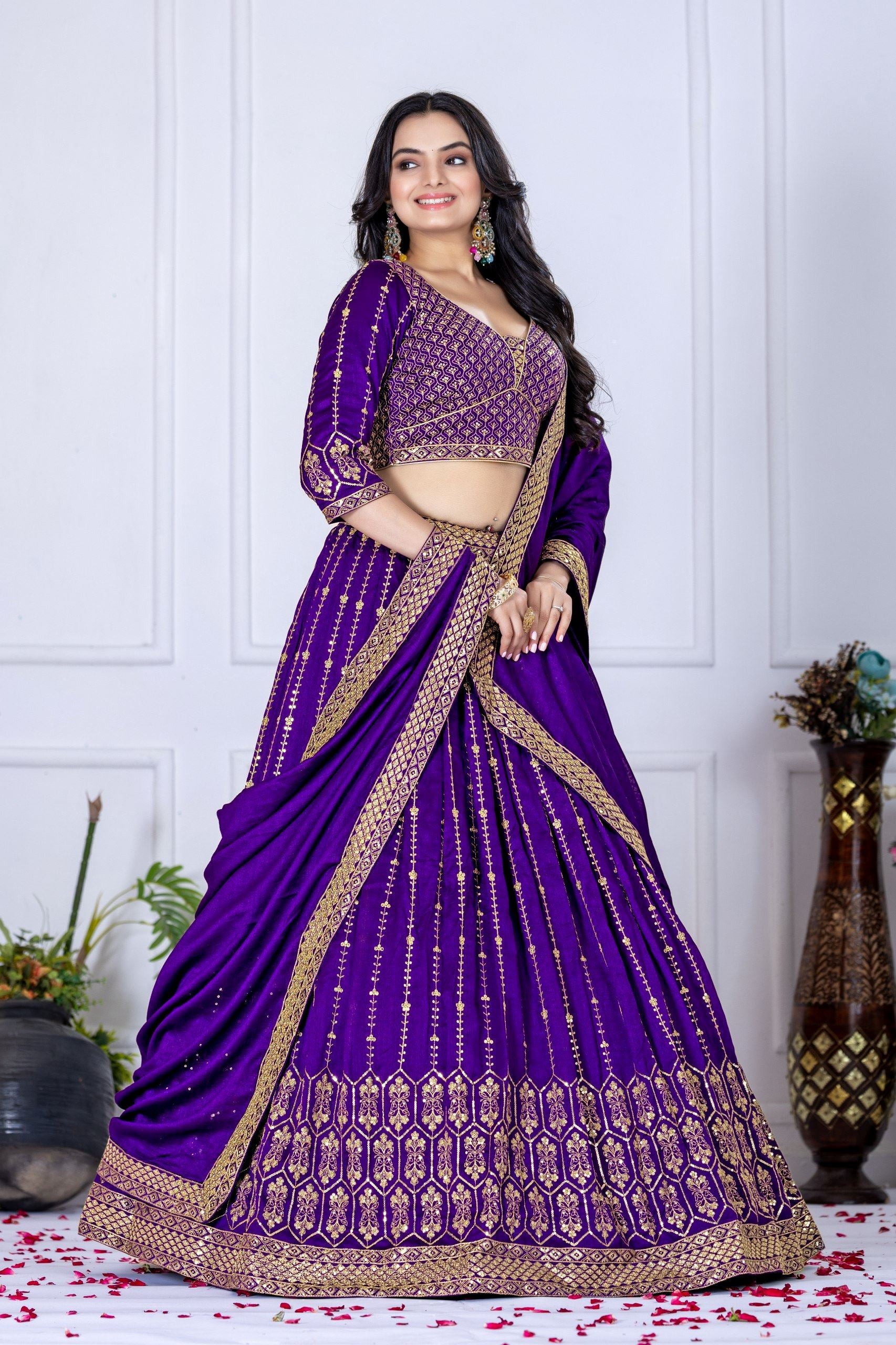 Royalblue Lehenga Choli With Embroidery With Multi Thread  Sequence Work