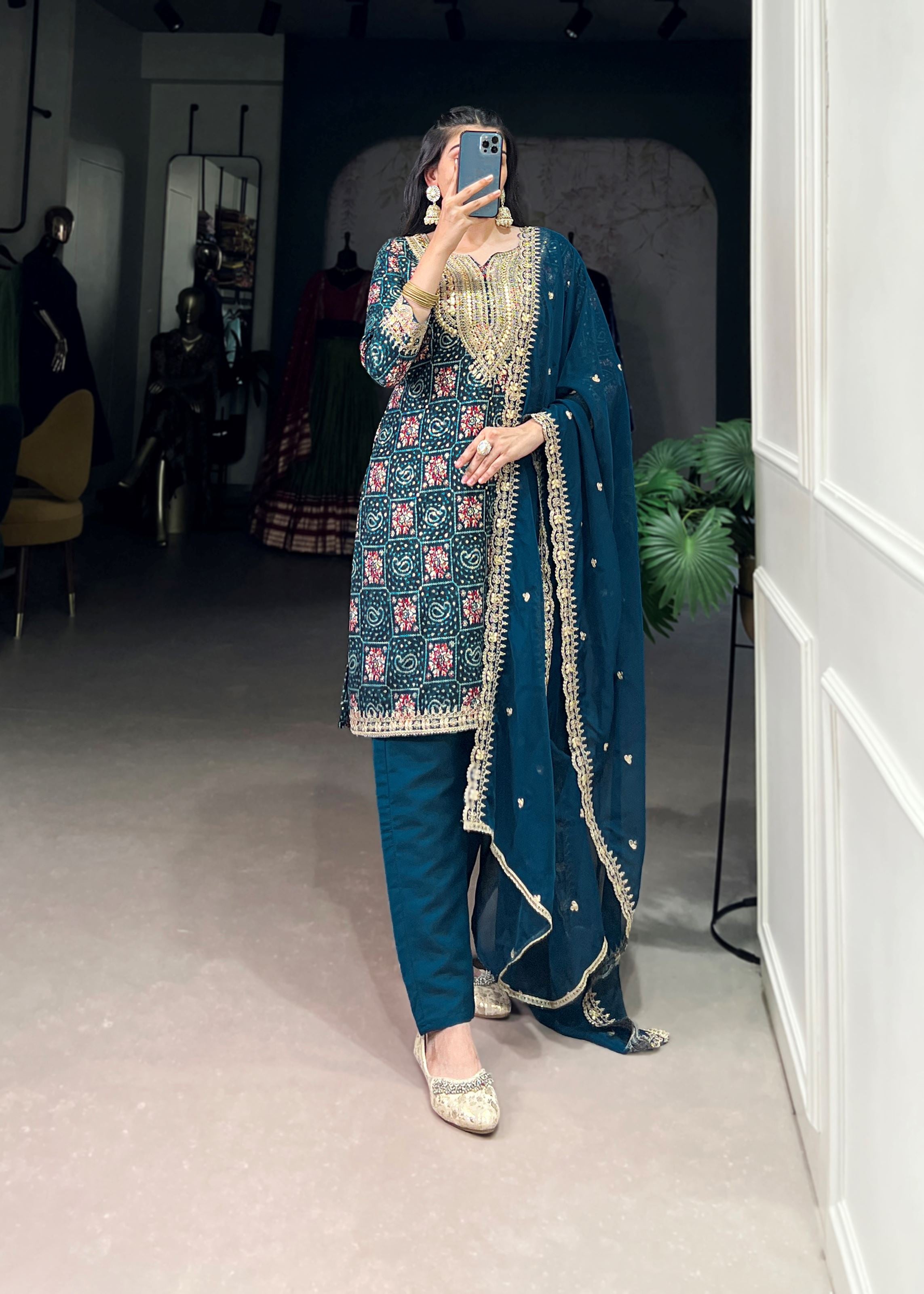 Teal Pure Comfort With Pure Style Printed Pure Rayon Salwar Suit