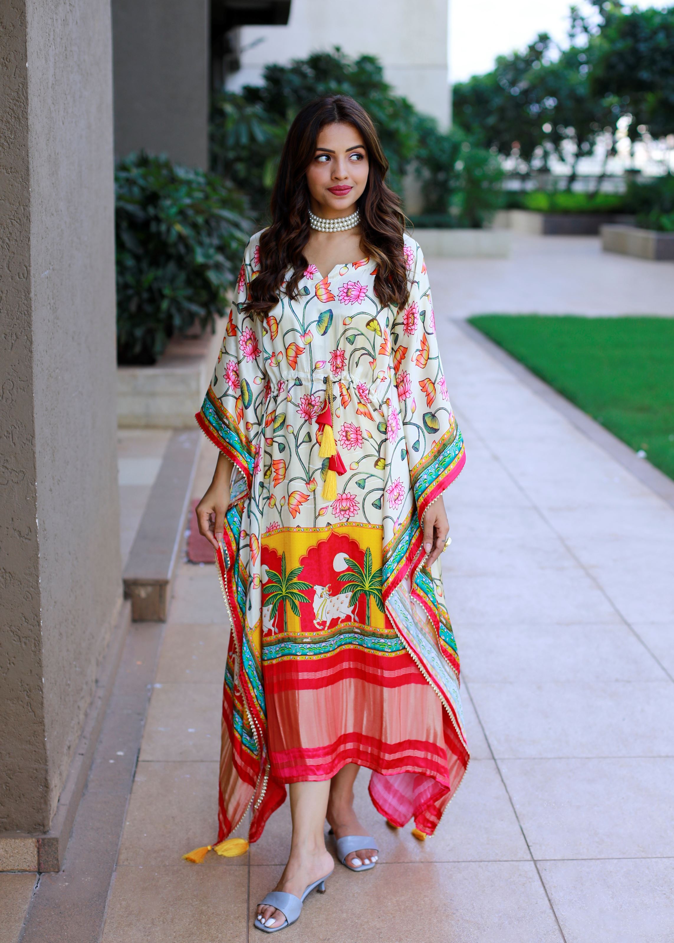 White Color Pure Gaji Silk Kaftan with Gotta Patti  Tassels