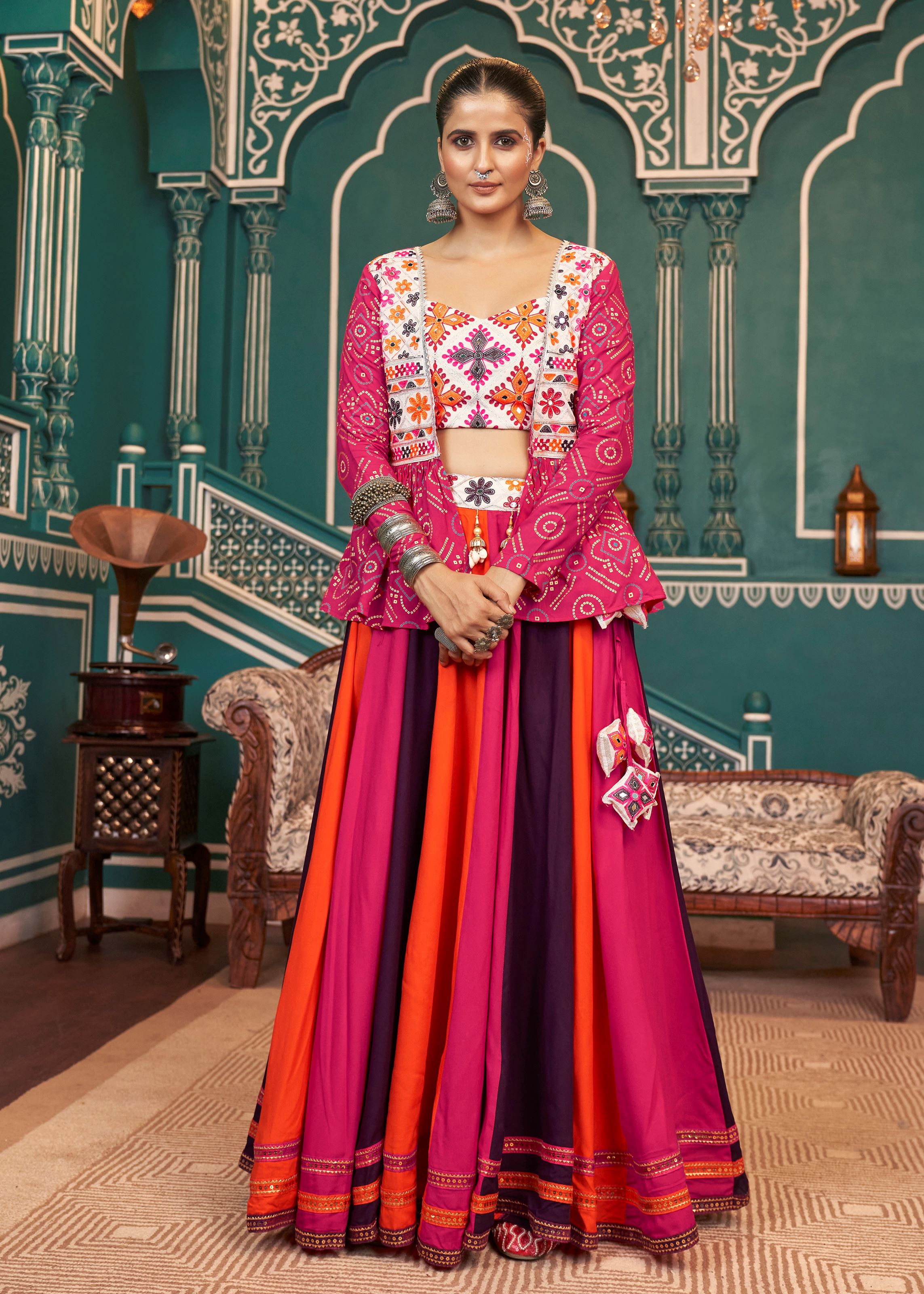 White Lehenga Choli With Embroidered