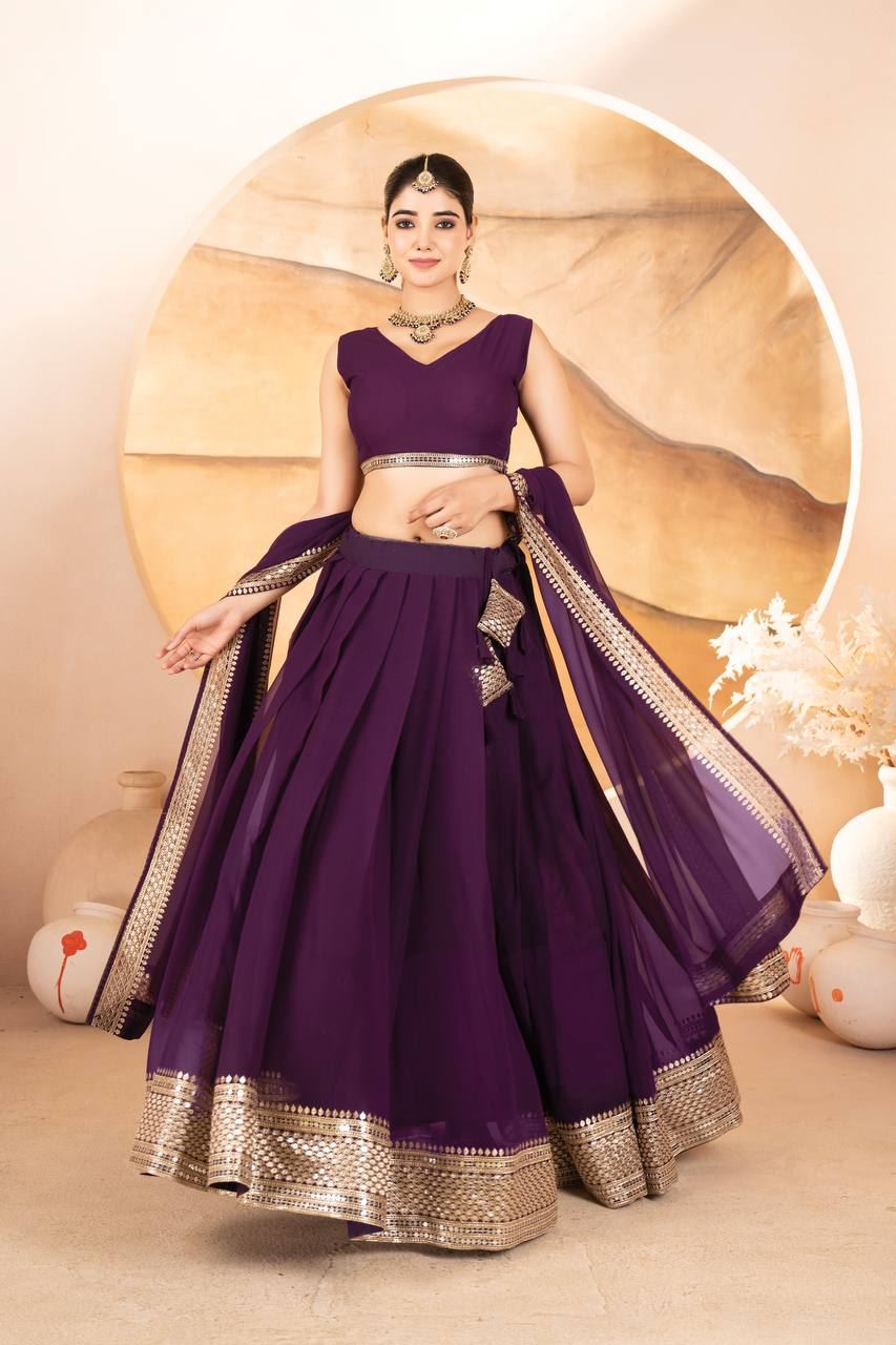 Wine Lehenga Choli With  Sequins Embroidered Work