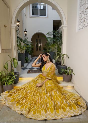Yellow Net Lehenga Choli With Thread Embroidery Work