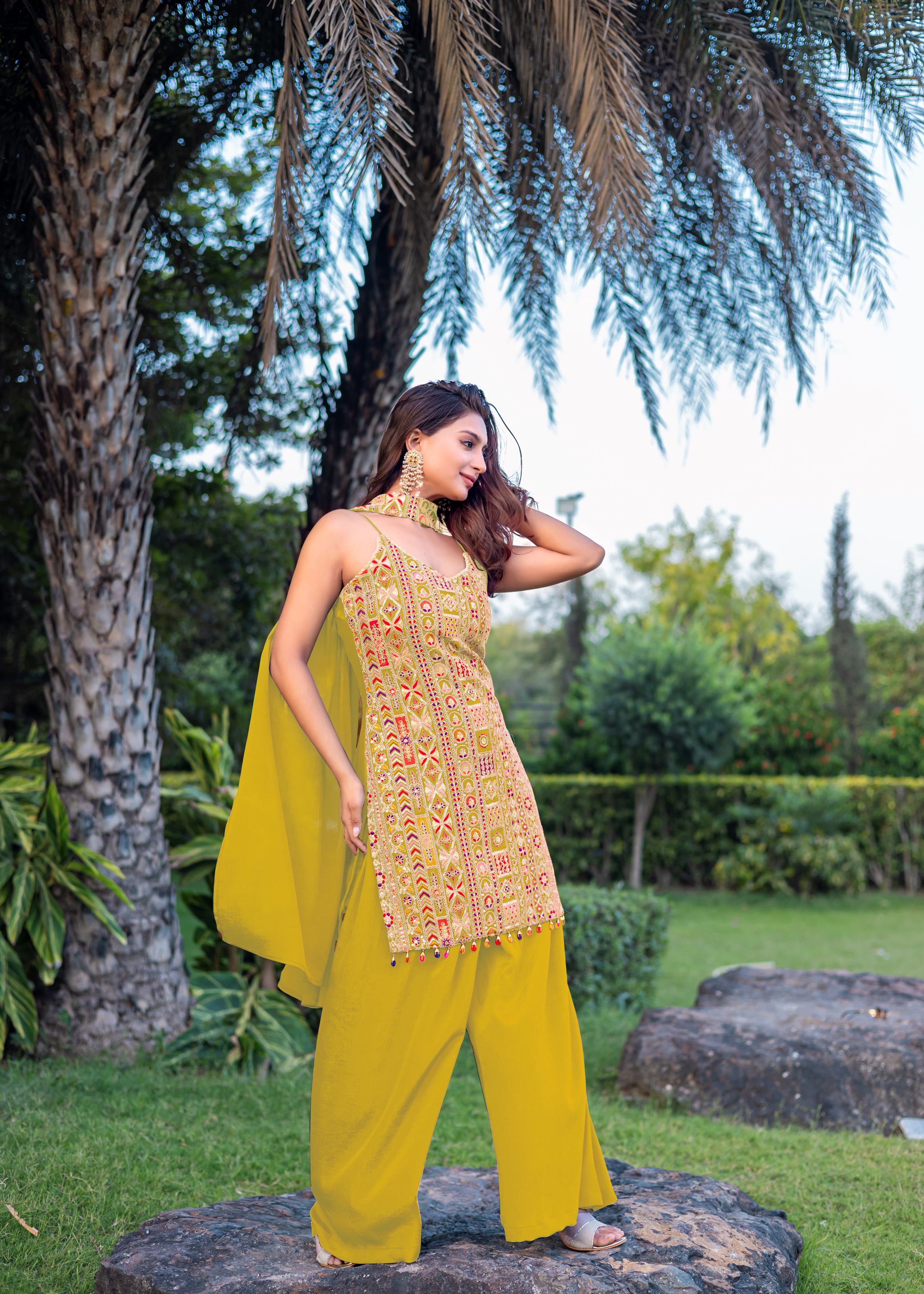 Yellow Sharara Dress With Embroidery Work