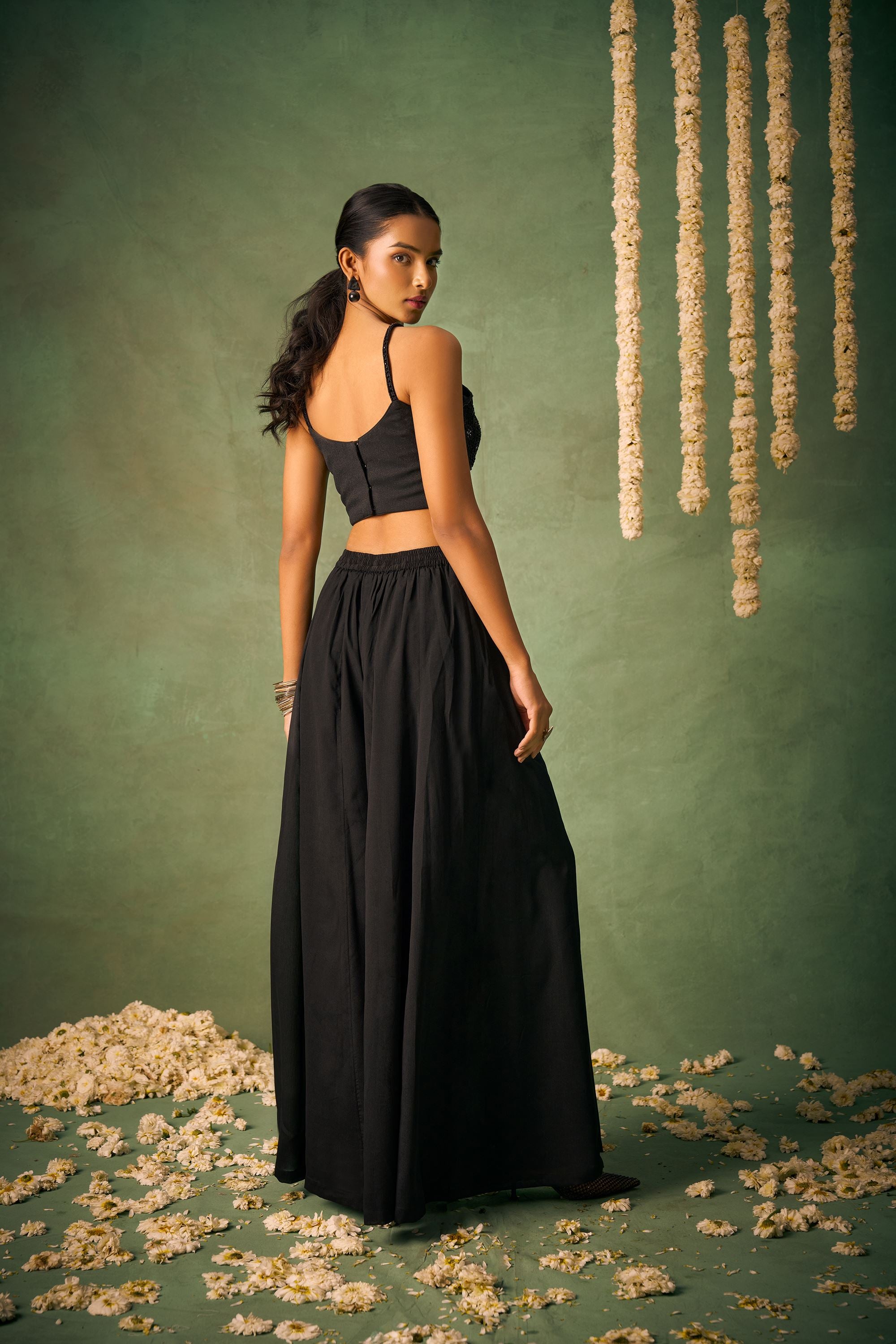 Black Chinnon Lehenga with Pure Khatli Work Blouse