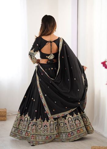 Black Lehenga Choli With Coding Dori With Thread  Sequnce Work