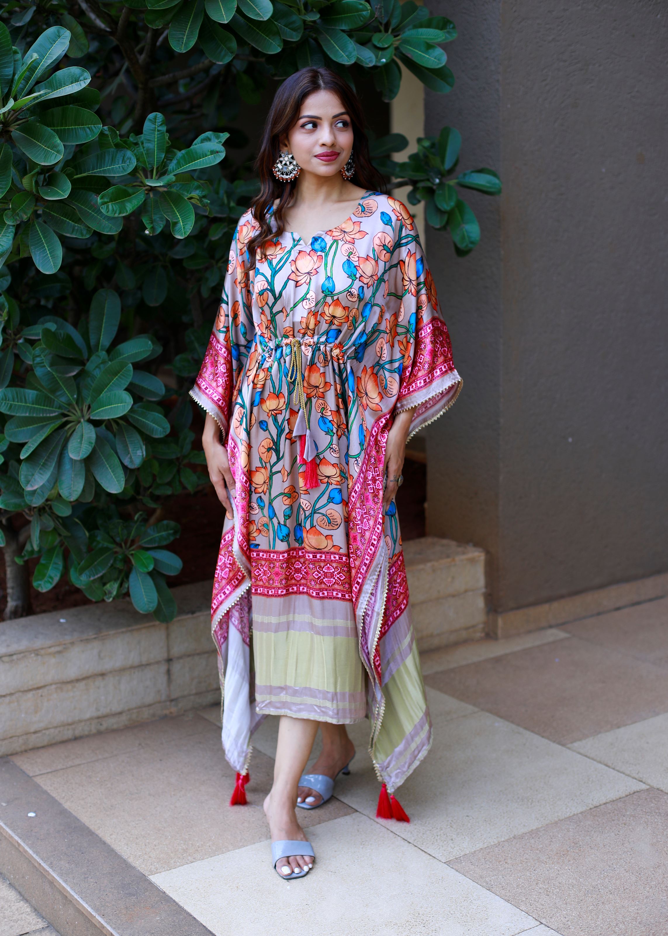 Blue Color Pure Gaji Silk Kaftan with Gotta Patti Tassels