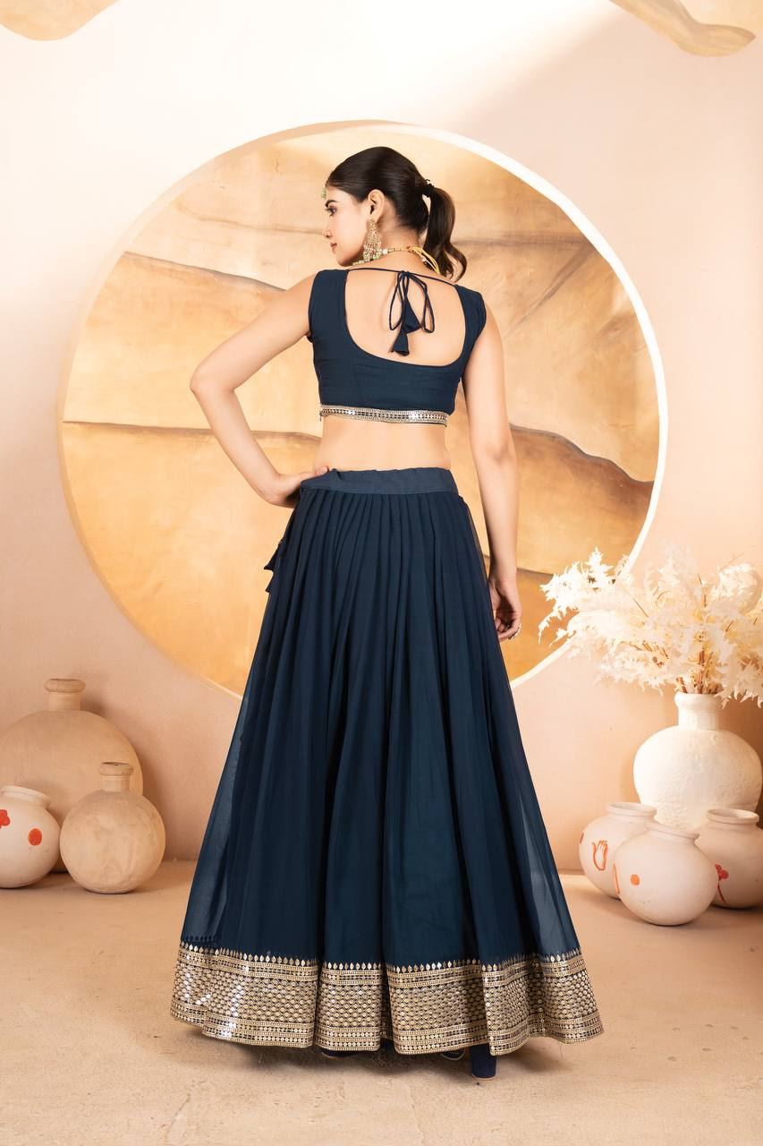 Blue Lehenga Choli With  Sequins Embroidered Work