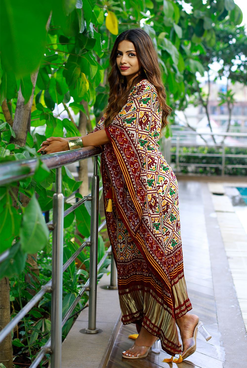 Brown Color Pure Gaji Silk Kaftan with Gotta Patti  Tassels