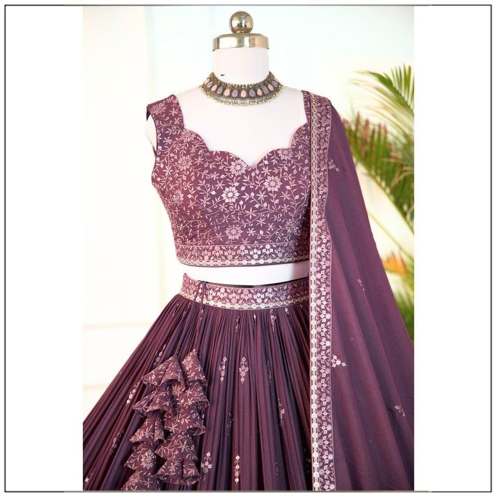 Dark pink  Lehenga Choli With  Sequins With Jari, Thread Embroidery Work