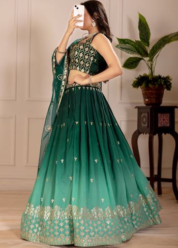 Green Lehenga Choli With Embroidery Thread  Sequence Work
