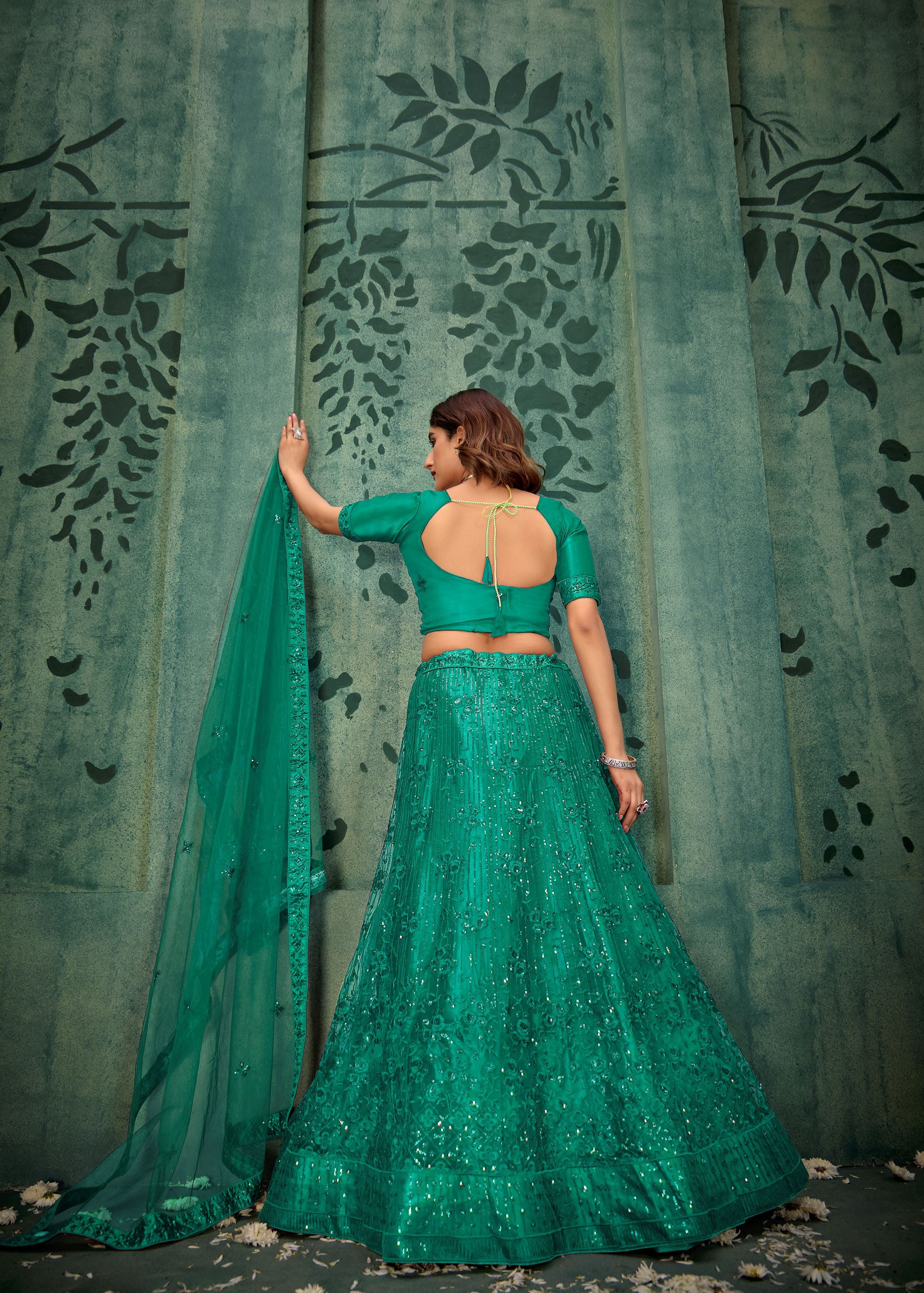 Green  Lehenga Choli With Heavy Sequence Embroidered