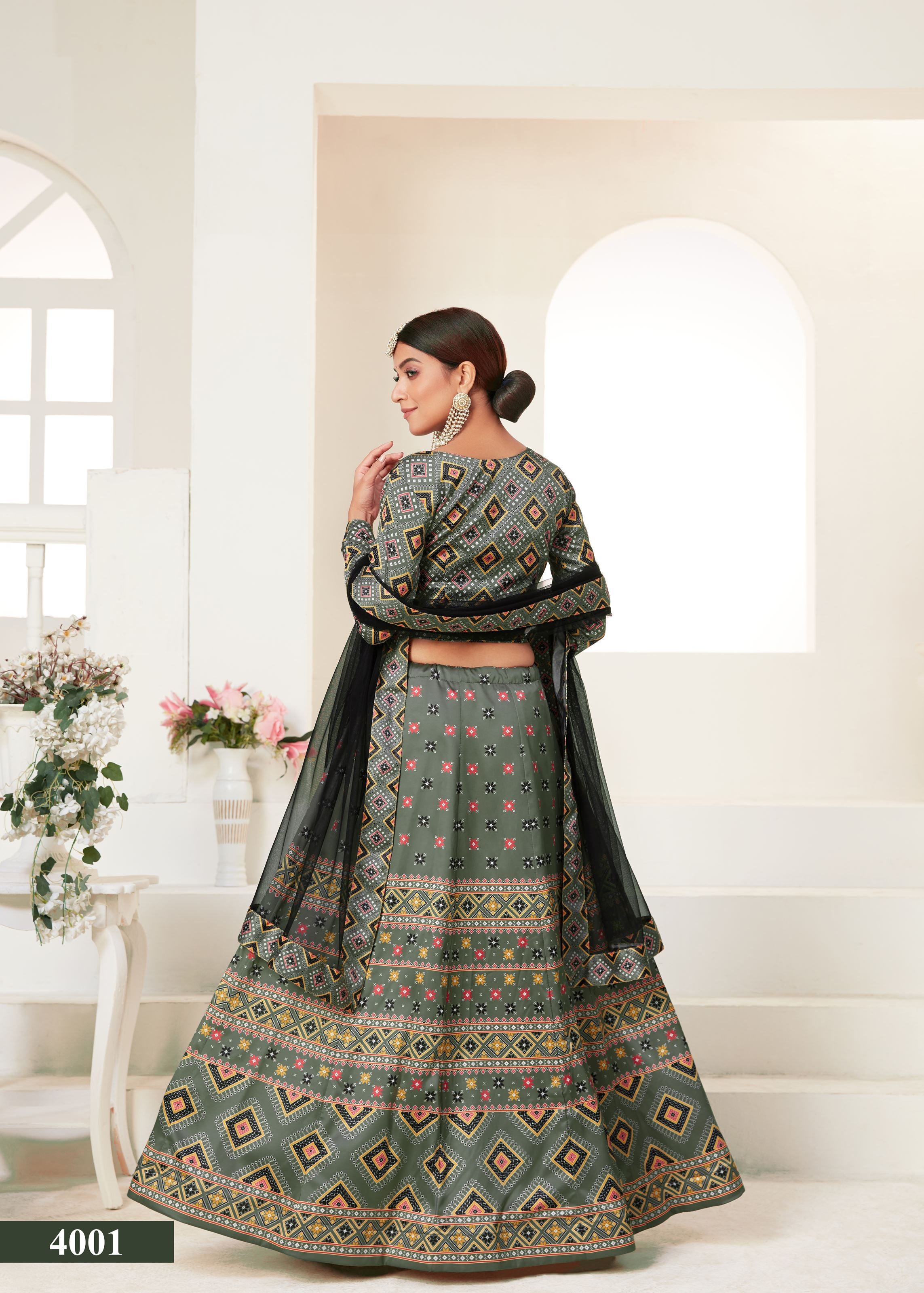 Grey Ajmeri Silk Lehenga Choli With Digital Print