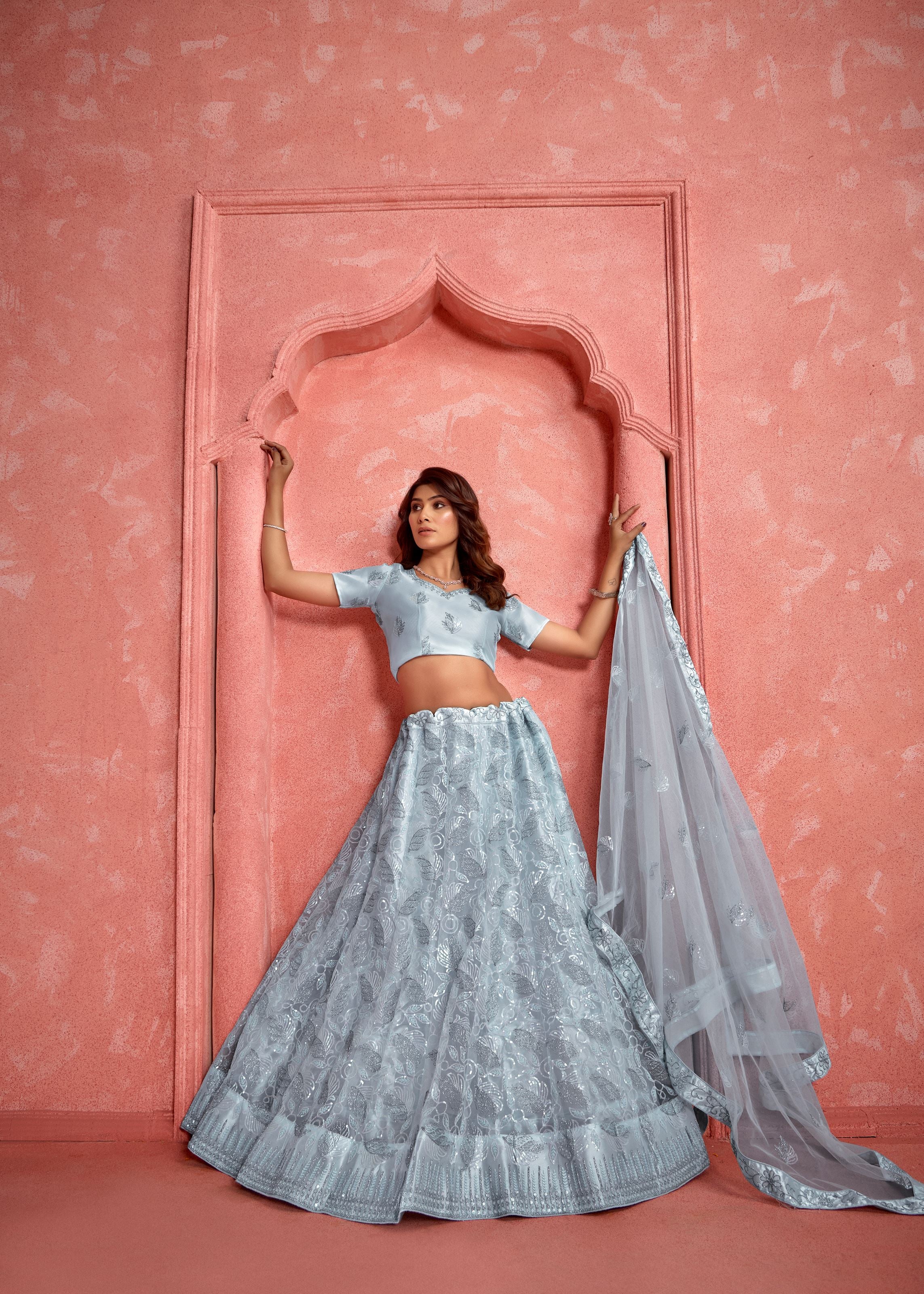 Grey Lehenga Choli With Heavy Sequence Embroidered