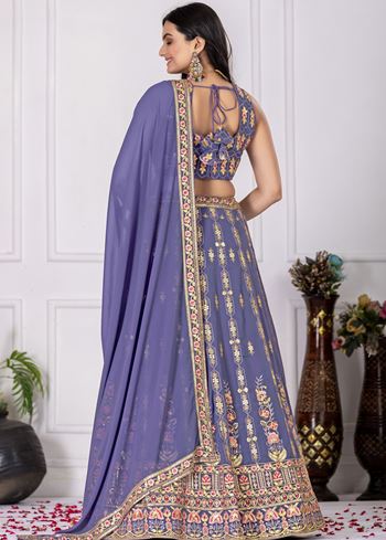 Lavender Lehenga Choli With Embroidery With Multi Thread  Sequence Work