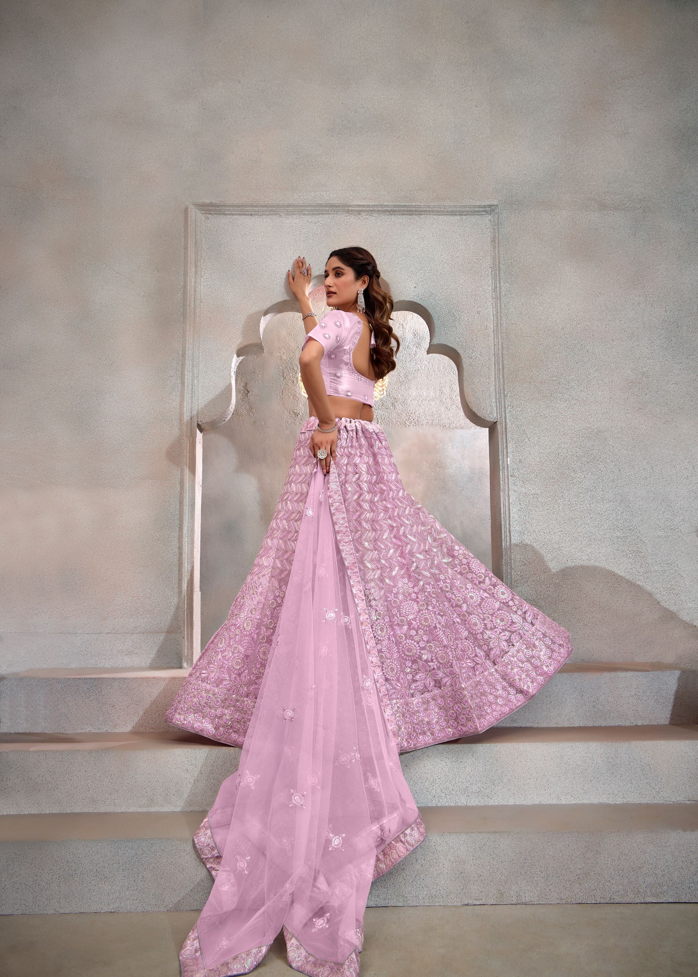 Light Lavender Net Lehenga with Embroidered Sequin Design
