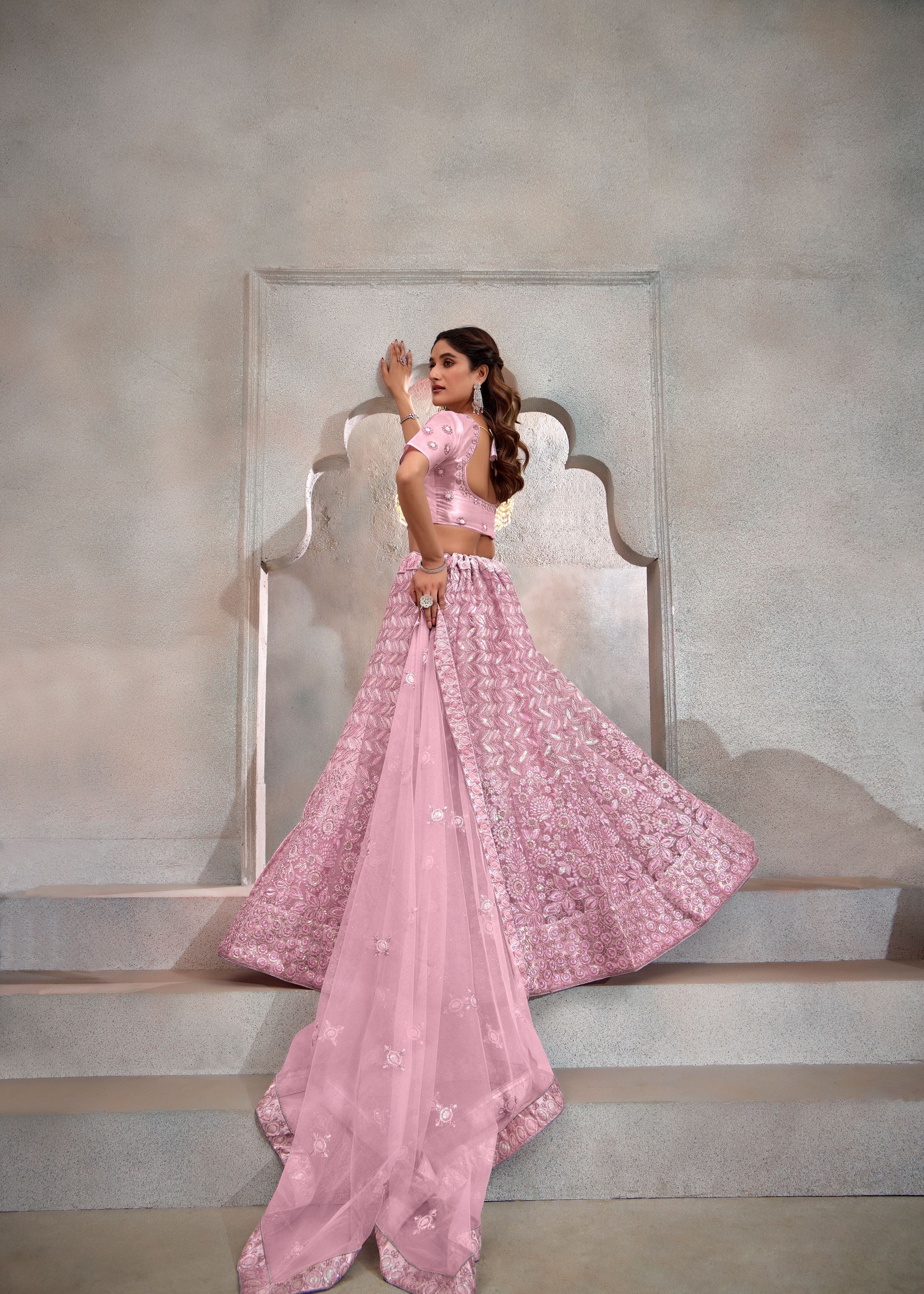 Pink Net Lehenga with Trendy Sequin Design