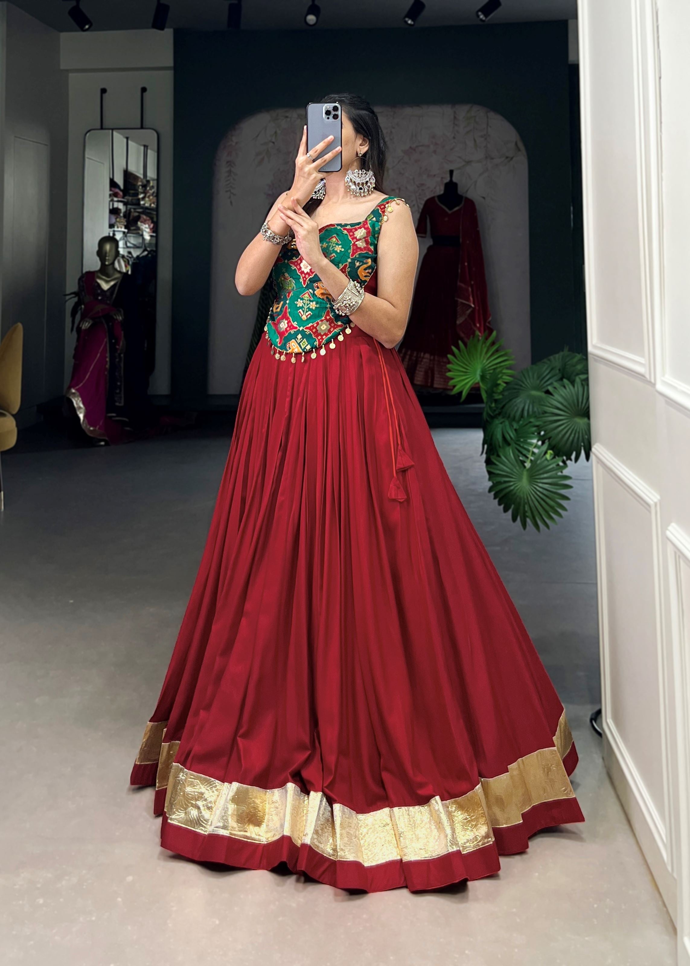 Maroon  Pure Rayon Lehenga Choli with Embossed Elegance