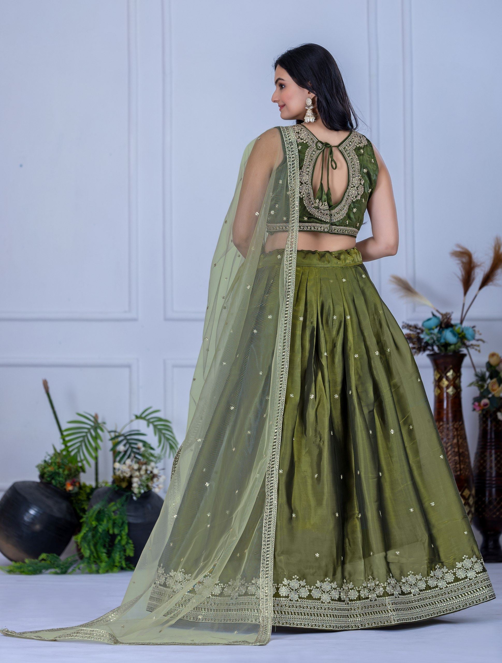 Mehandigreen Lehenga Choli With Embroidery With Zari Thread  Sequence Work