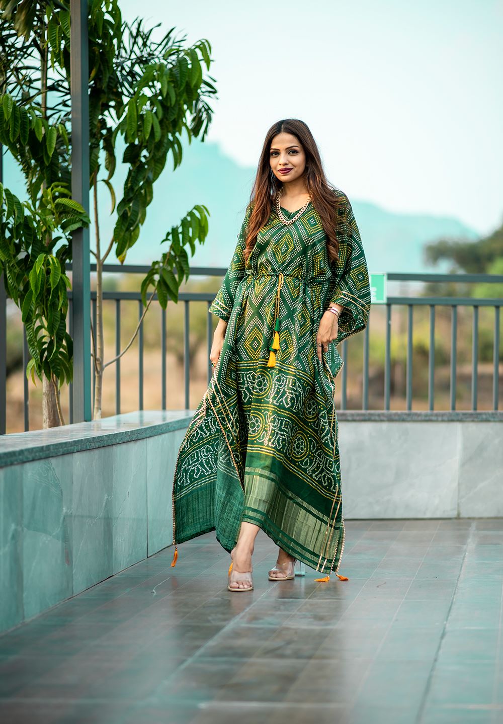 Mehendi Color Pure Gaji Silk Kaftan with Gotta Patti  Tassels
