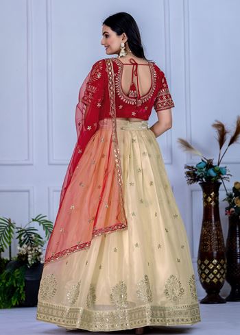Offwhite Lehenga Choli With Embroidery With Zari Thread  Sequence Work
