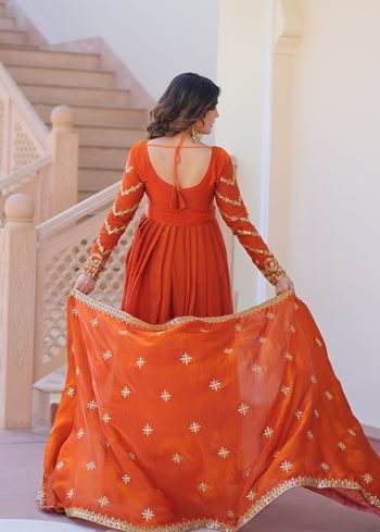 Orange Anarkali With Heavy Zari  Sequins Embroidered work