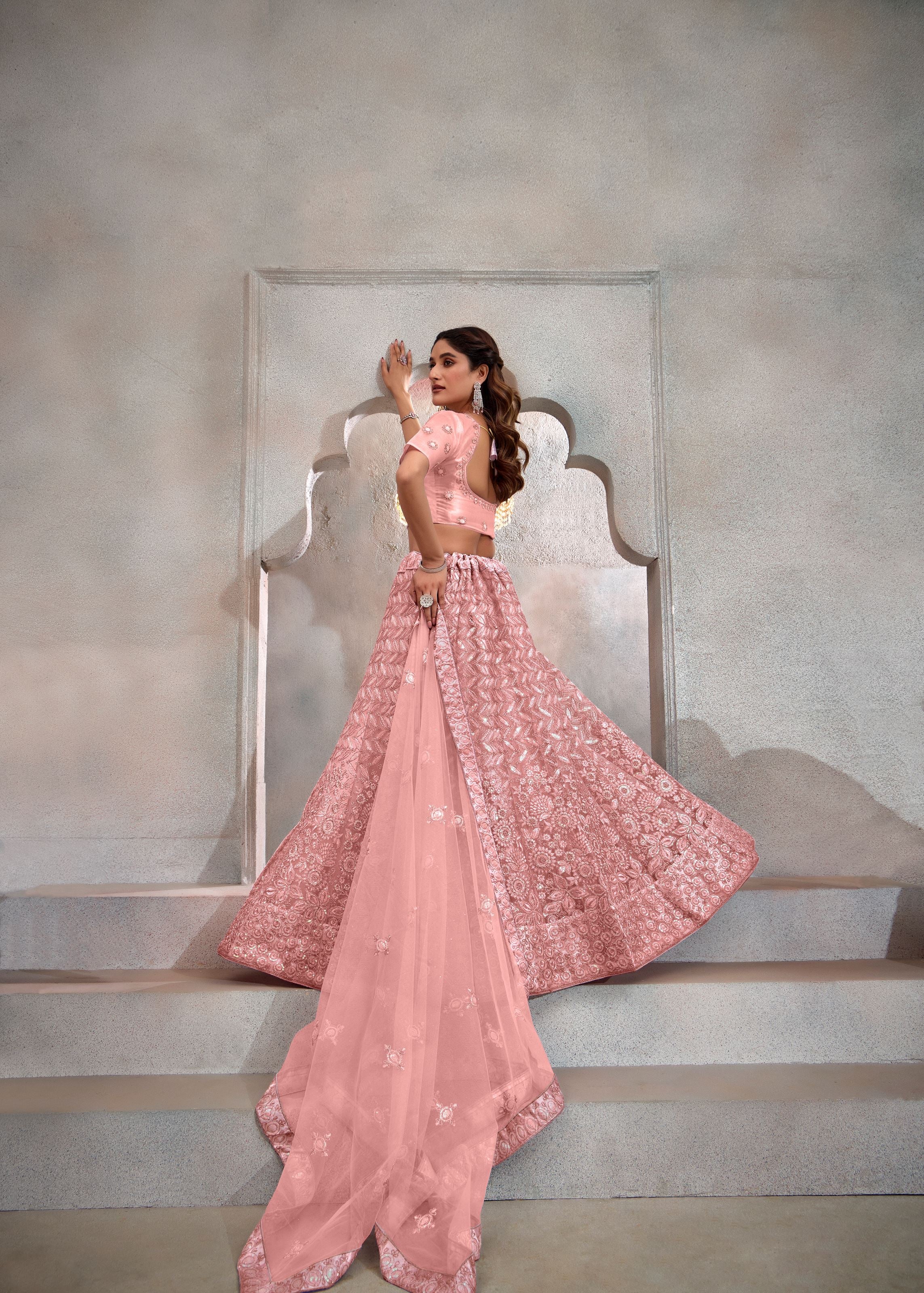Peach Net Lehenga with Chic Sequin Work