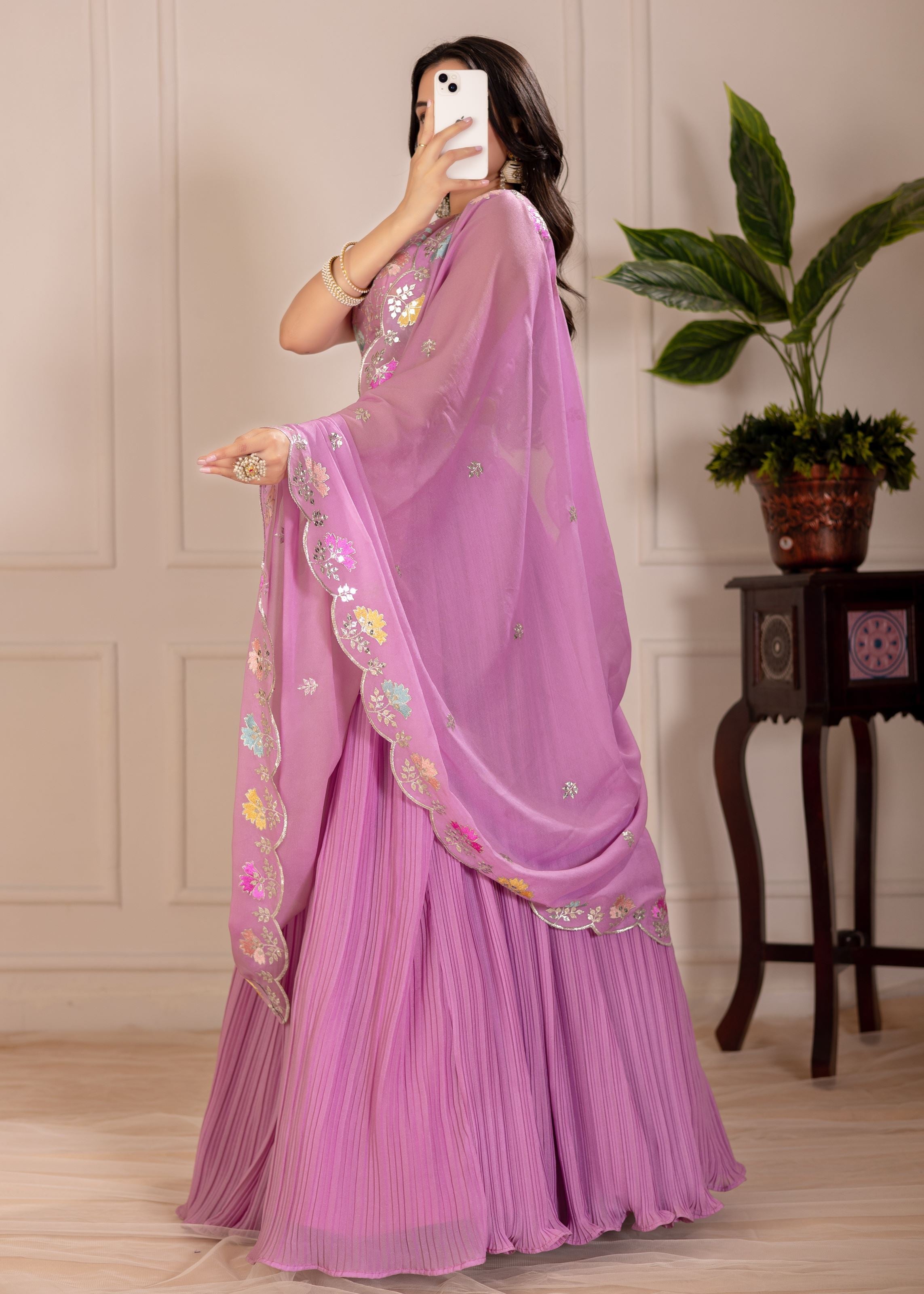 Pink Lehenga Choli With Embroidery With Multi Thread  Sequence Work