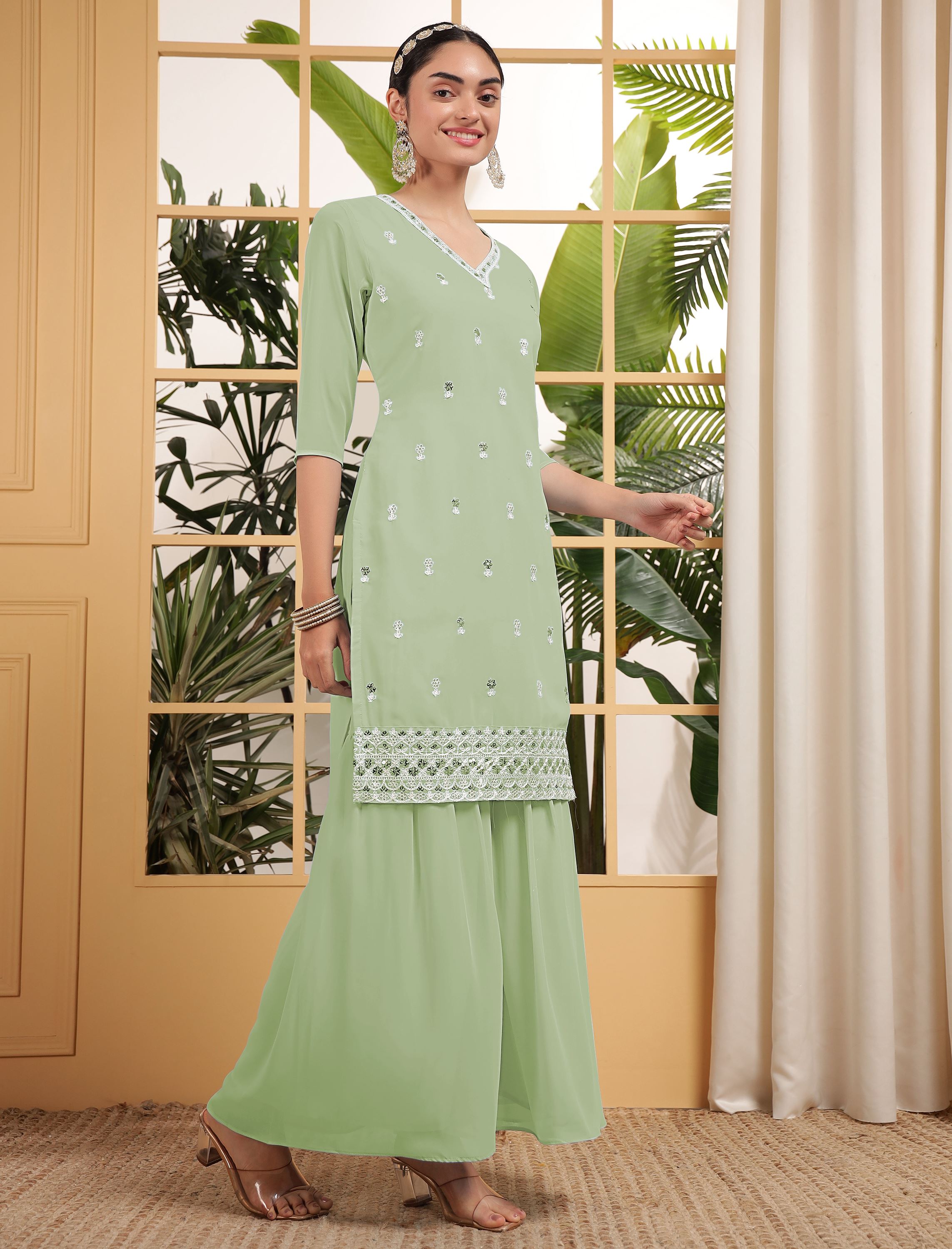 Pista Sharara Dress With Sequence Embroidered