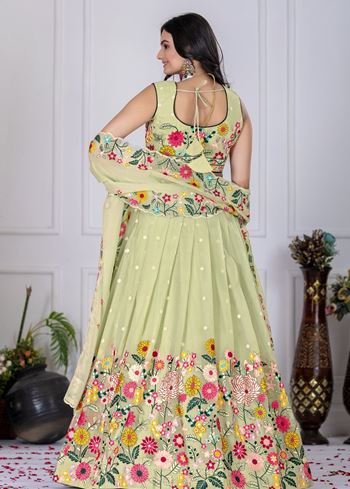 Pistagreen Lehenga Choli With Sequence Embroidery & Thread Work