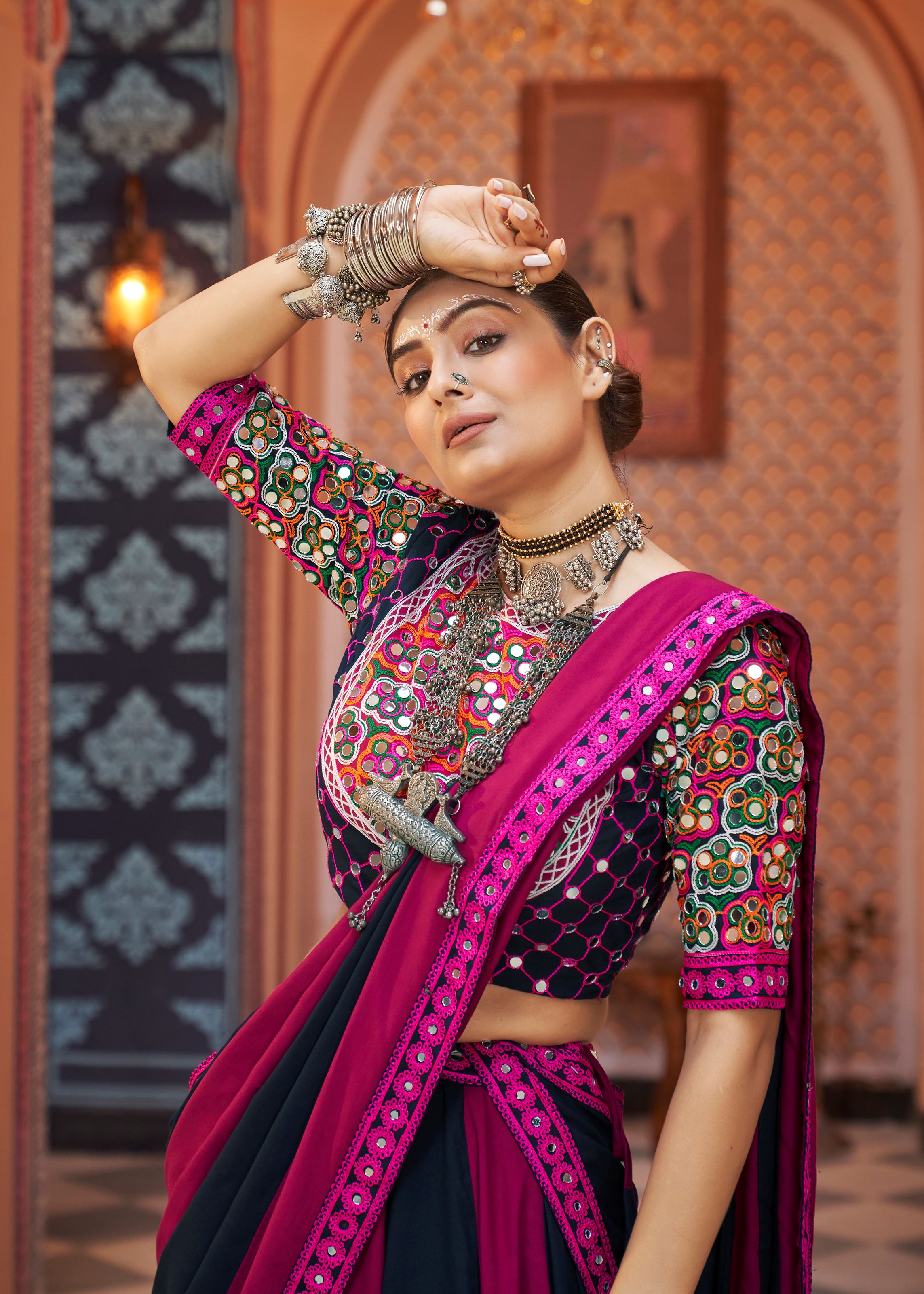Purple Navratri Lehenga Choli With Embroidered
