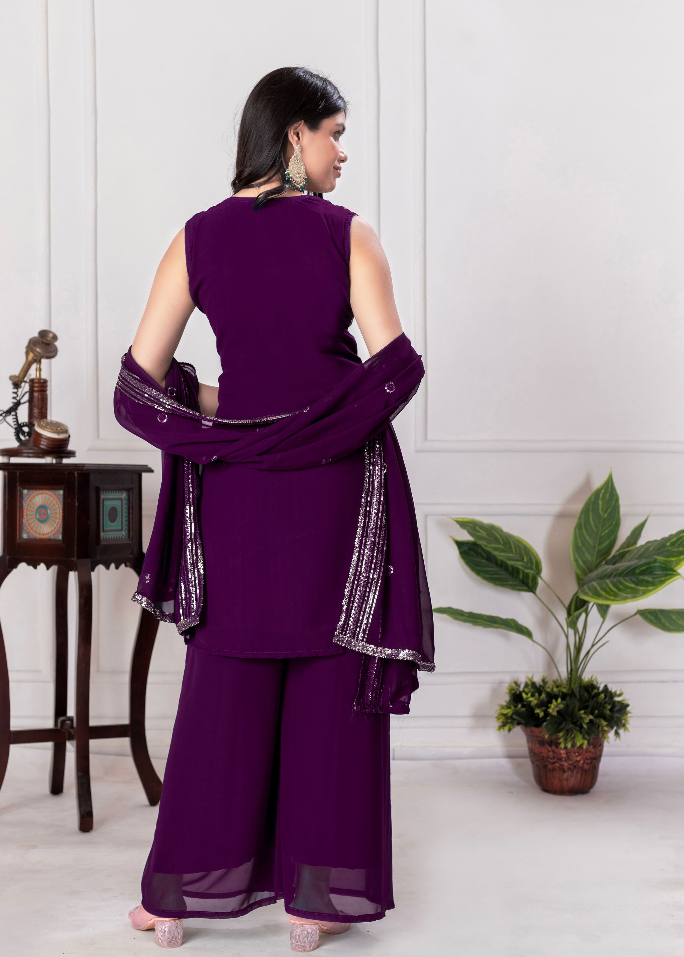Purple Sharara Dress With Sequence Embroidered