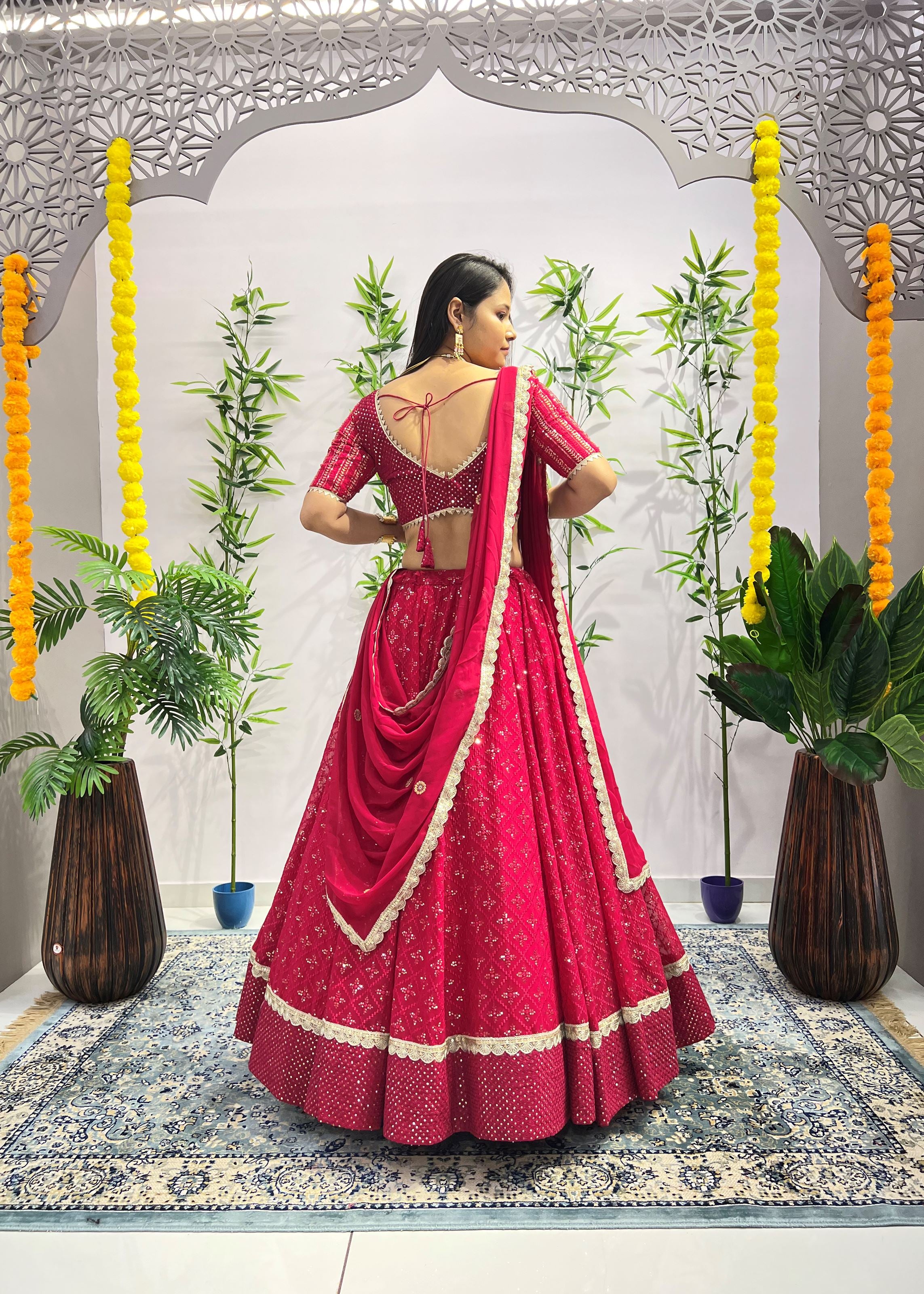Rani Pink Lehenga Choli With Heavy Embroidery Thread  Sequins Work