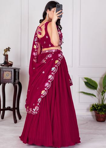 Red Lehenga Choli With Embroidery With Multi Thread  Sequence Work