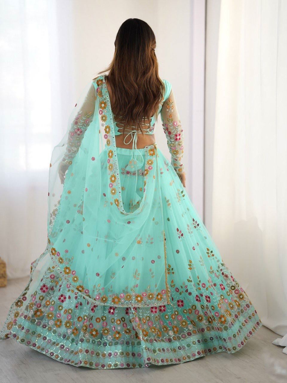 Seagreen Lehenga Choli With Thread  Sequnce Work