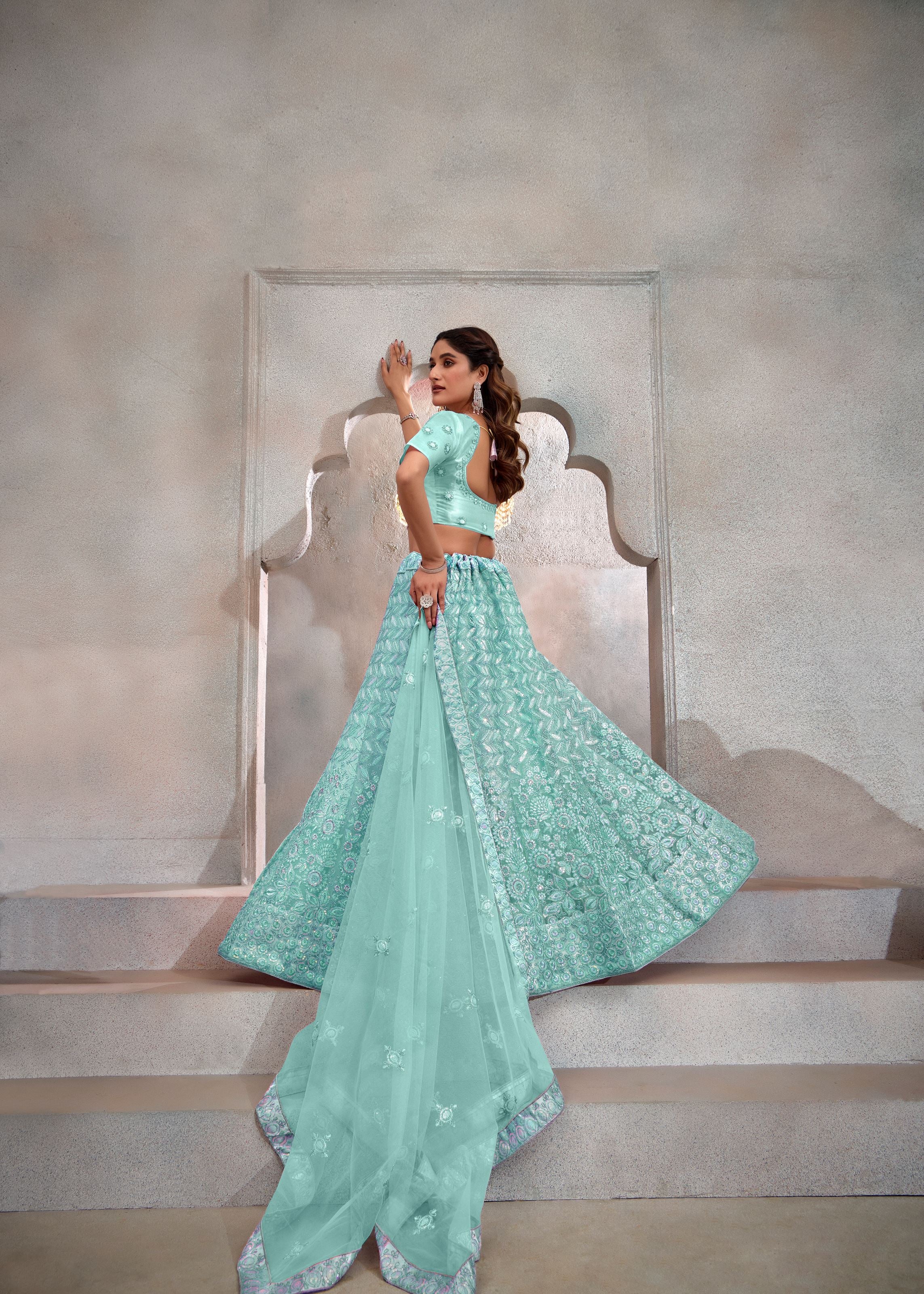 Sky Lehenga Choli With Heavy Sequence Embroidered