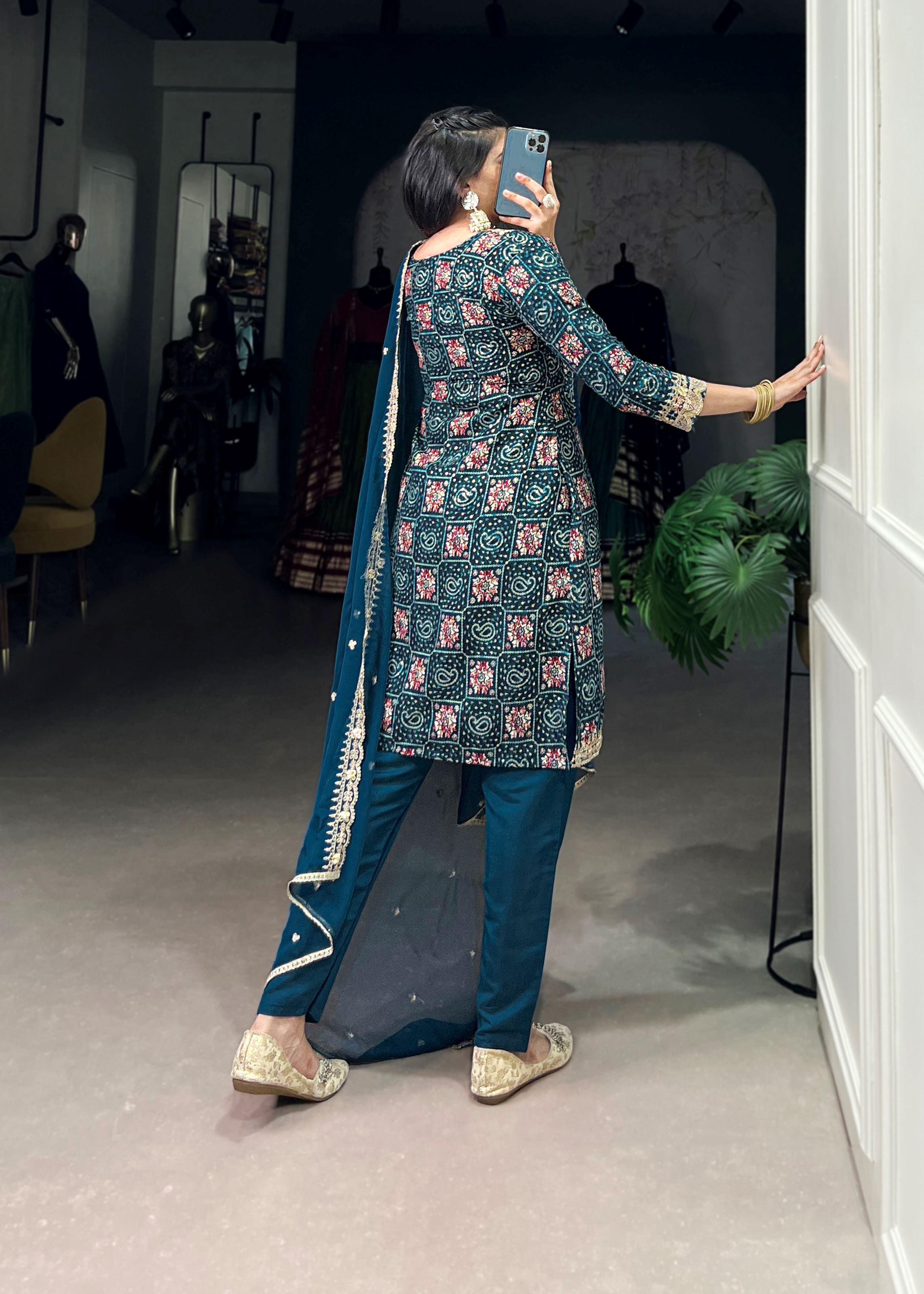 Teal Pure Comfort With Pure Style Printed Pure Rayon Salwar Suit