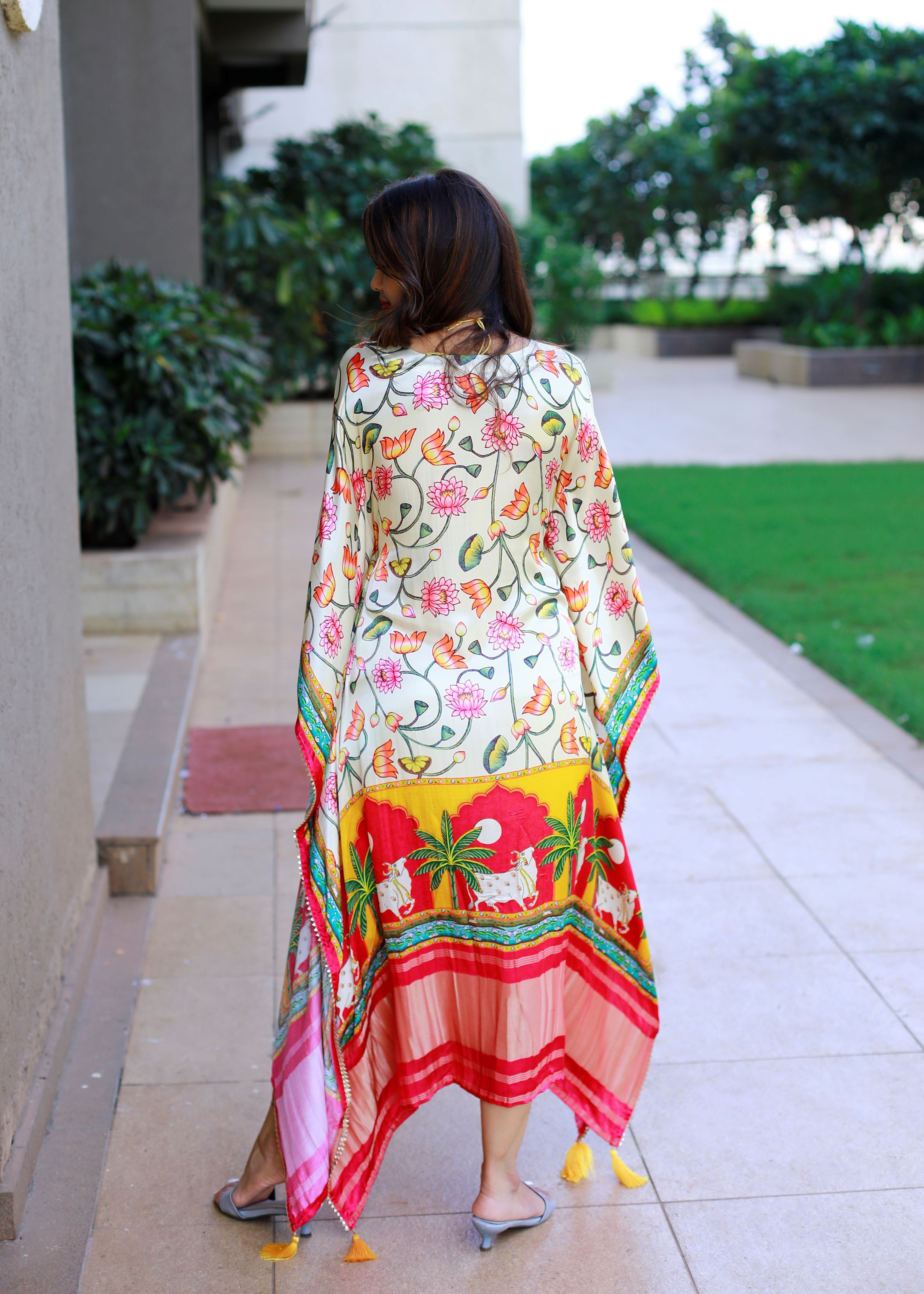 White Color Pure Gaji Silk Kaftan with Gotta Patti  Tassels