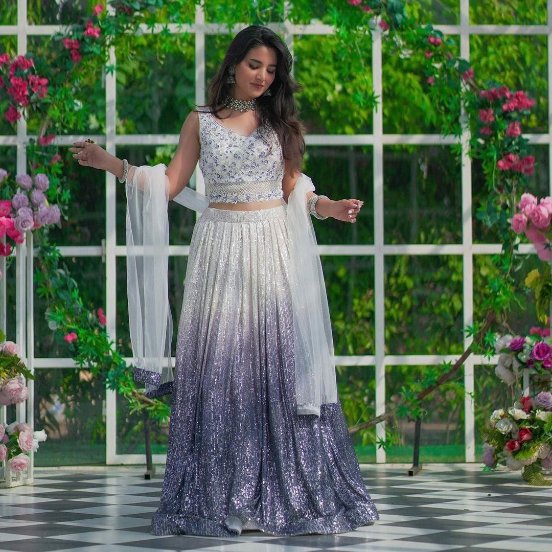 Whiteblue Lehenga Choli With Shaded Georgette
