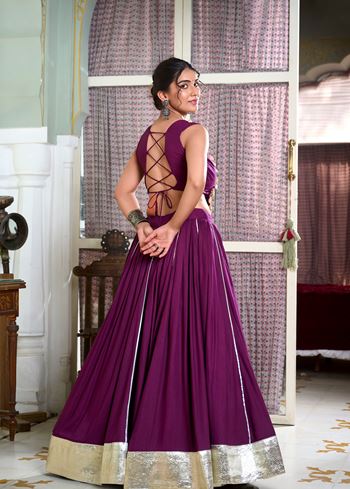 Wine Classic Rayon Lehenga Choli with Lace Border  Gota Patti Touches