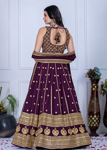 Wine Lehenga Choli With Embroidery With Thread  Sequence Work