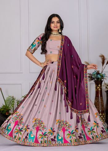 Wine Lehenga Choli With Heavy Embroidery With Multi Color Thread  Sequence Work