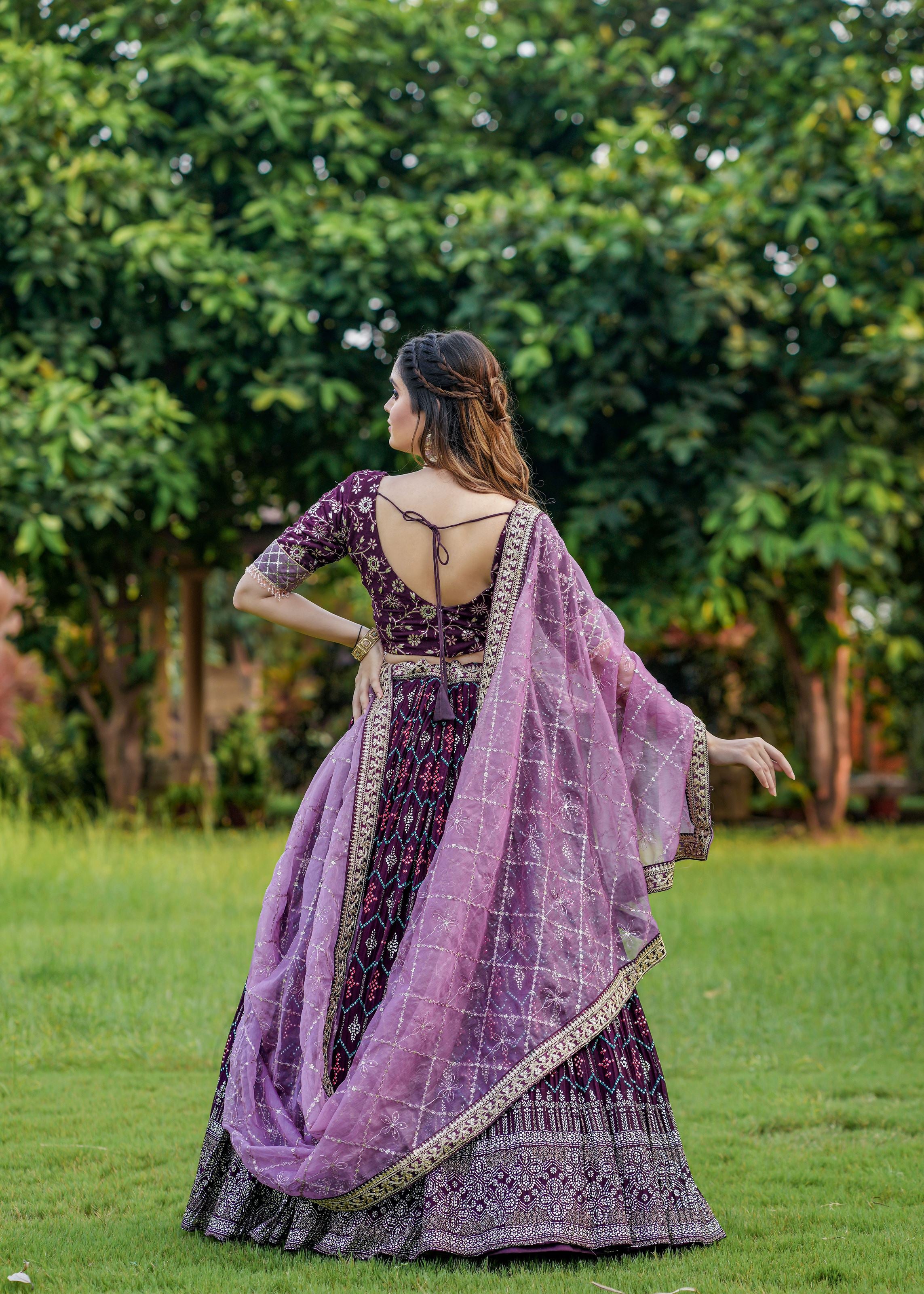 Wine Lehenga Choli With Heavy Foil Print  Embroidery Work Belt