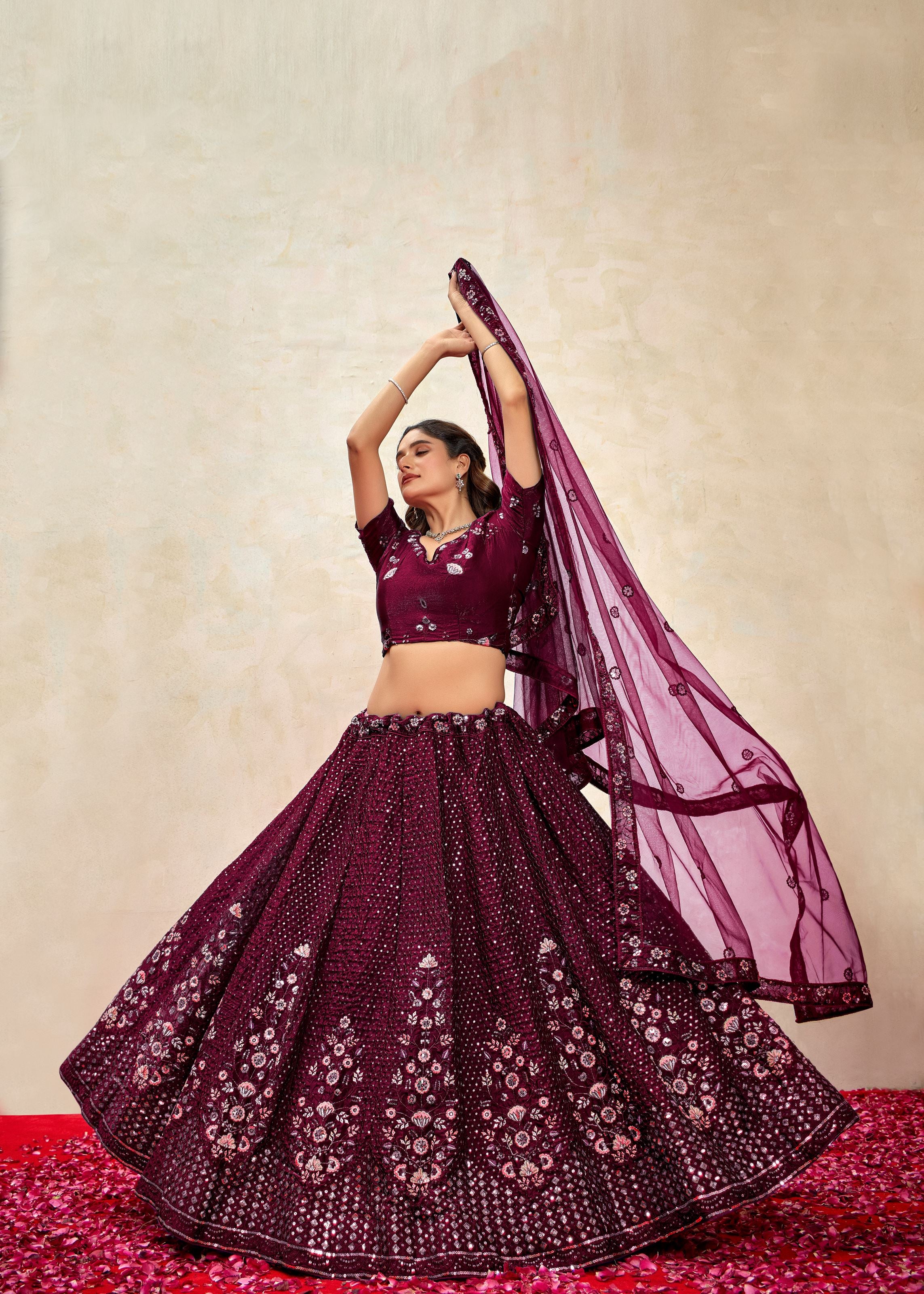 Wine Lehenga Choli With Heavy Sequence Embroidered