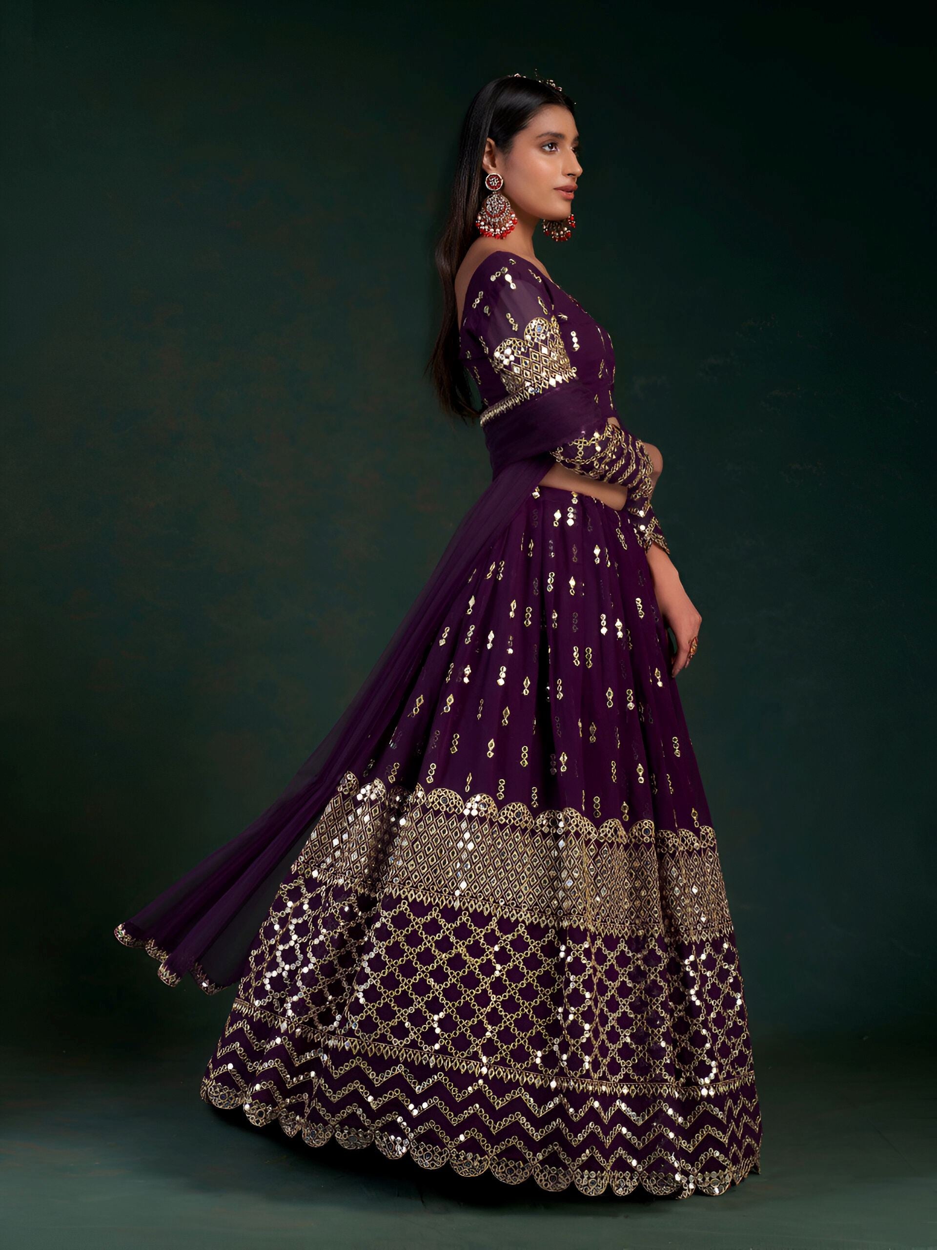 Wine Lehenga Choli with Heavy Zari Sequence Mirror work
