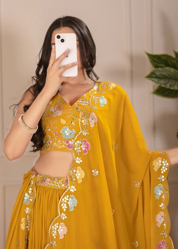 Yellow Lehenga Choli With Embroidery With Multi Thread  Sequence Work