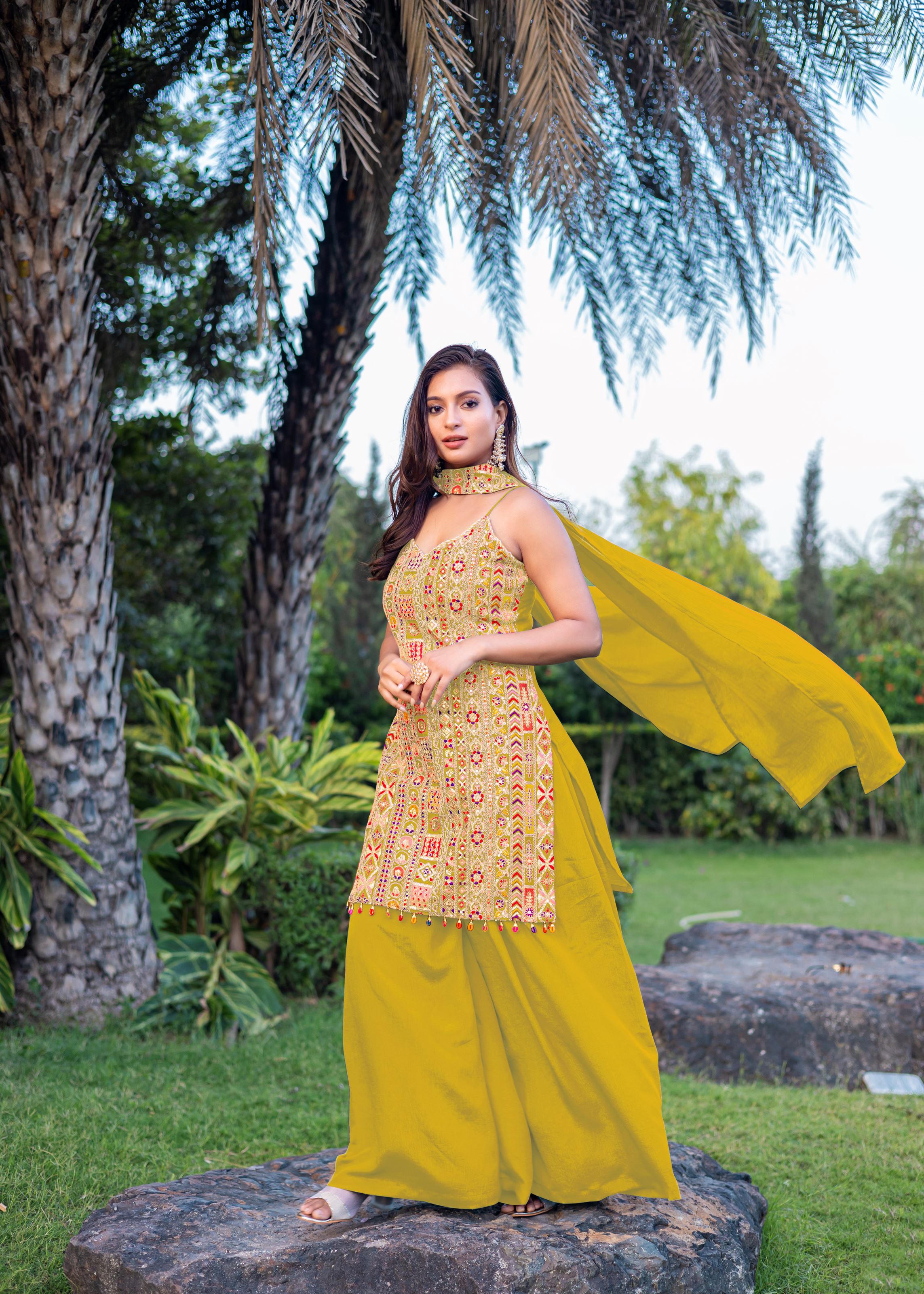 Yellow Sharara Dress With Embroidery Work