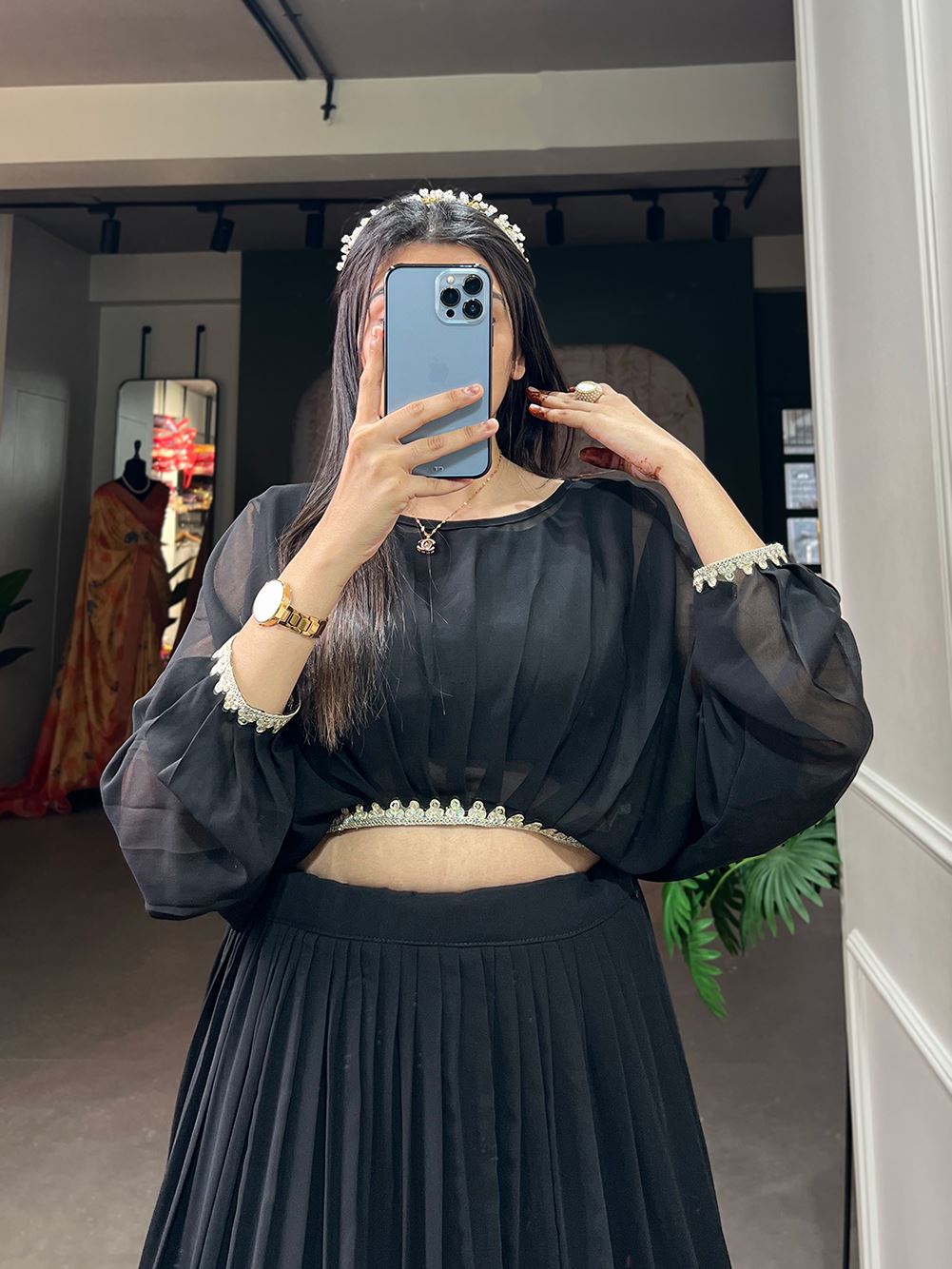 Black Grace Georgette Lehenga with Sequin  Thread Detailing