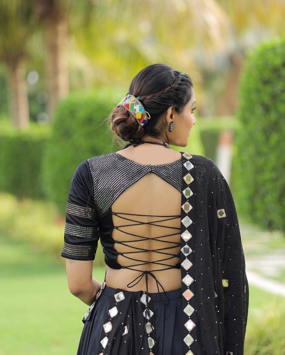 Bollywood Black Navratri Chaniya Choli With Sequins Work