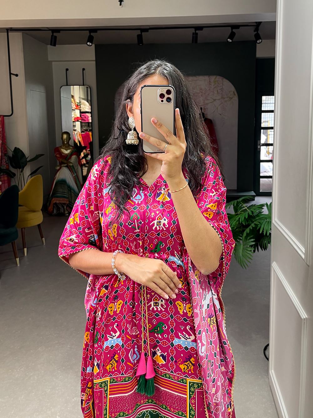 Pink Color Pure Gaji Silk Kaftan with Gotta Patti  Tassels