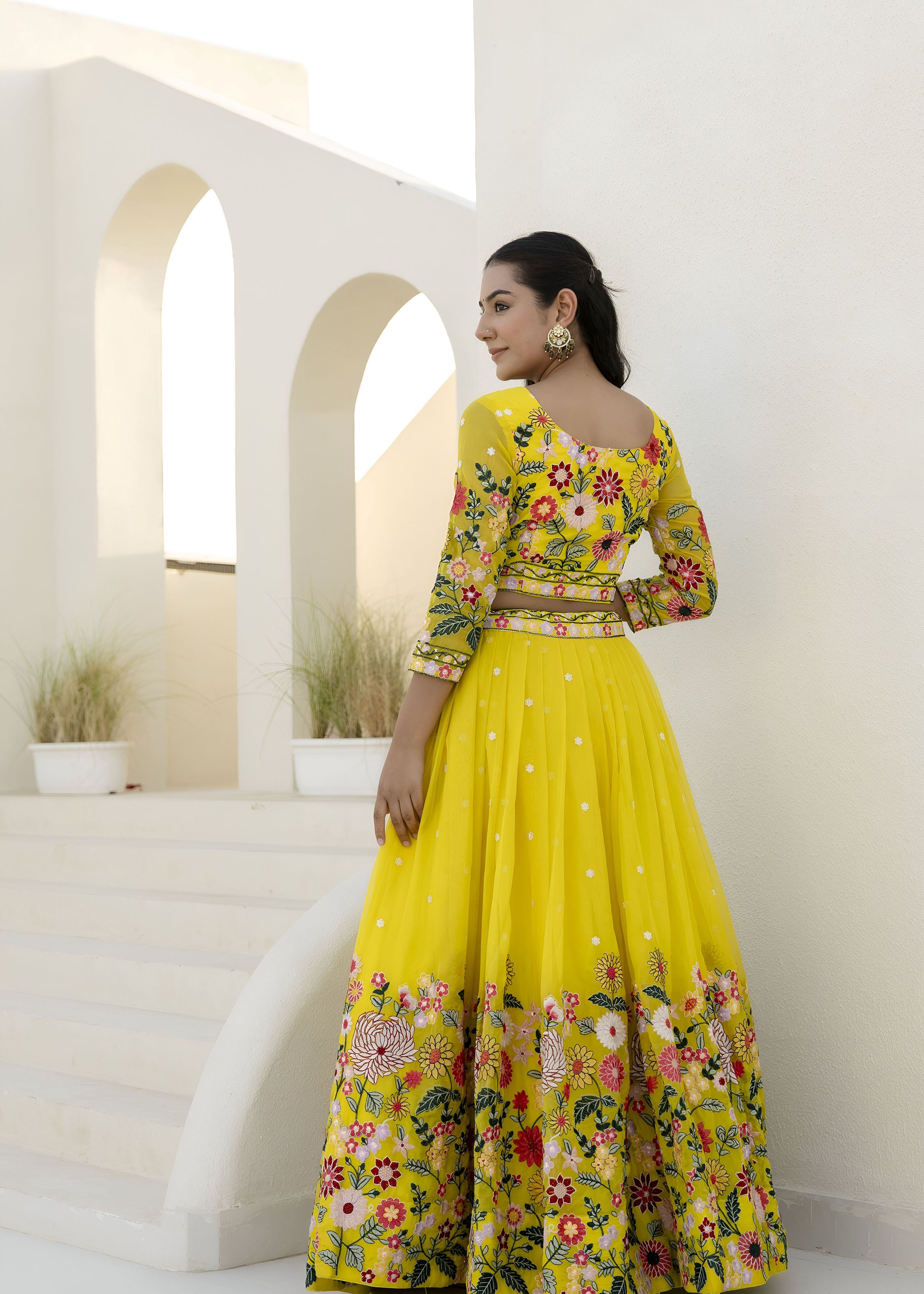 Yellow Lehenga Choli with Heavy Embroidery, Sequence work